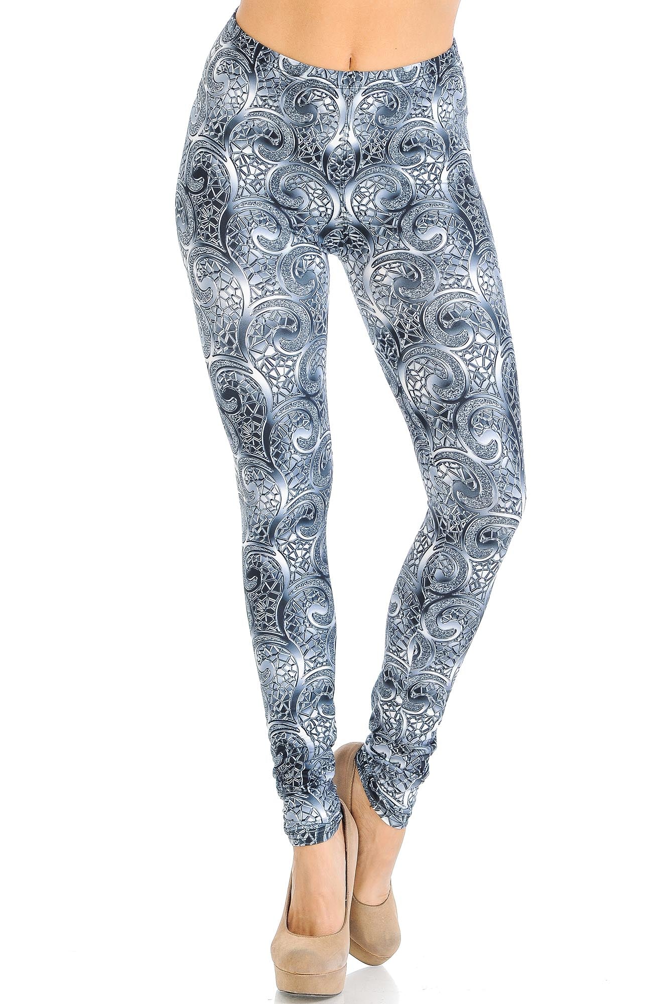 Creamy Soft Swirling Crystal Glass Leggings - USA Fashion (One Size Regular,Charcoal)