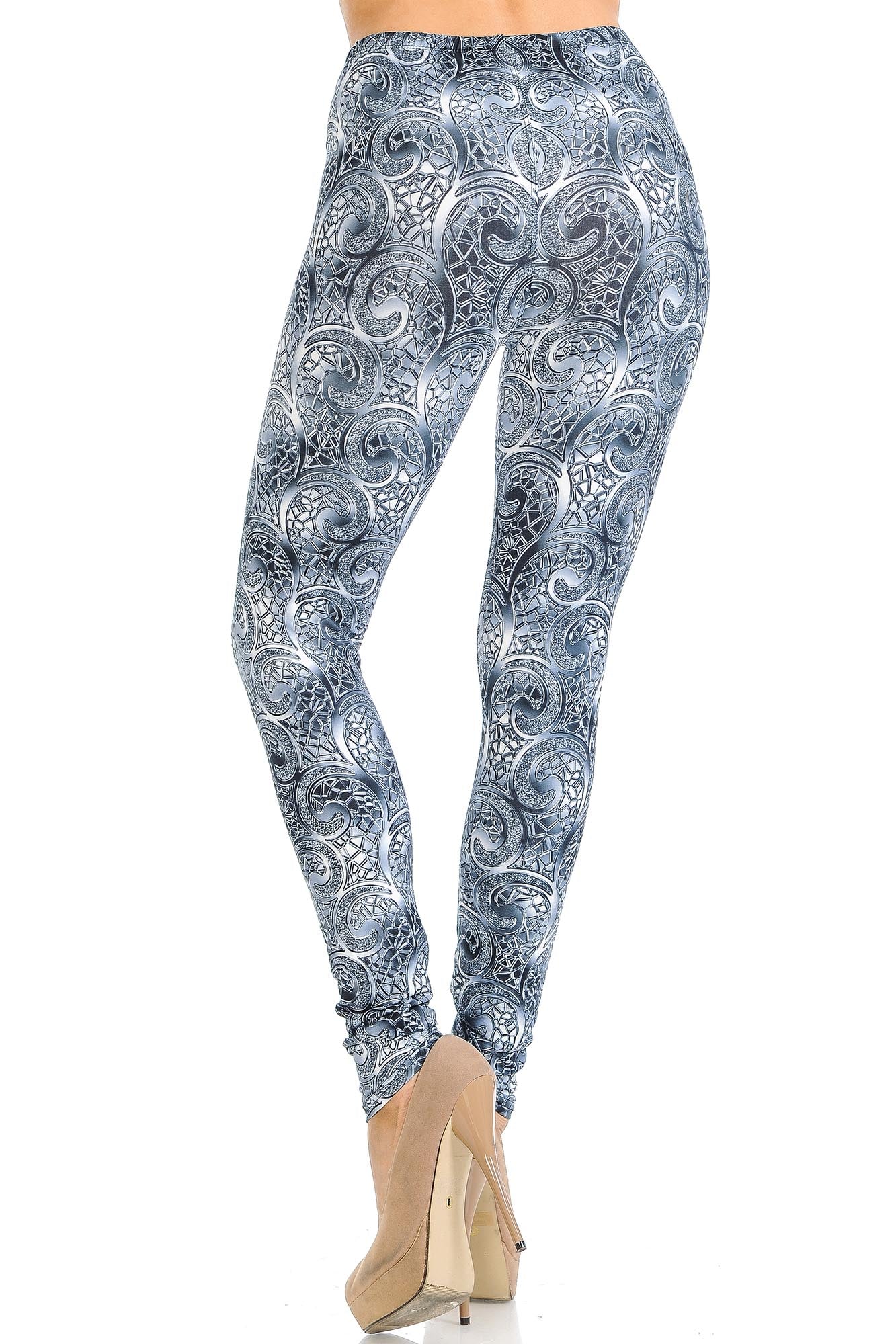 Creamy Soft Swirling Crystal Glass Leggings - USA Fashion (One Size Regular,Charcoal)