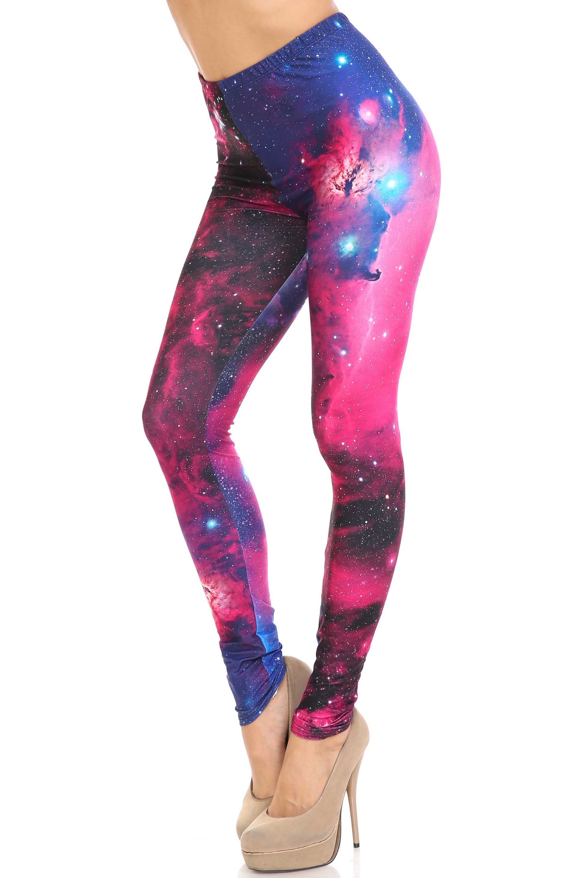 Creamy Soft Fuchsia Galaxy Leggings - USA Fashion (One Size Regular,Fuchsia)