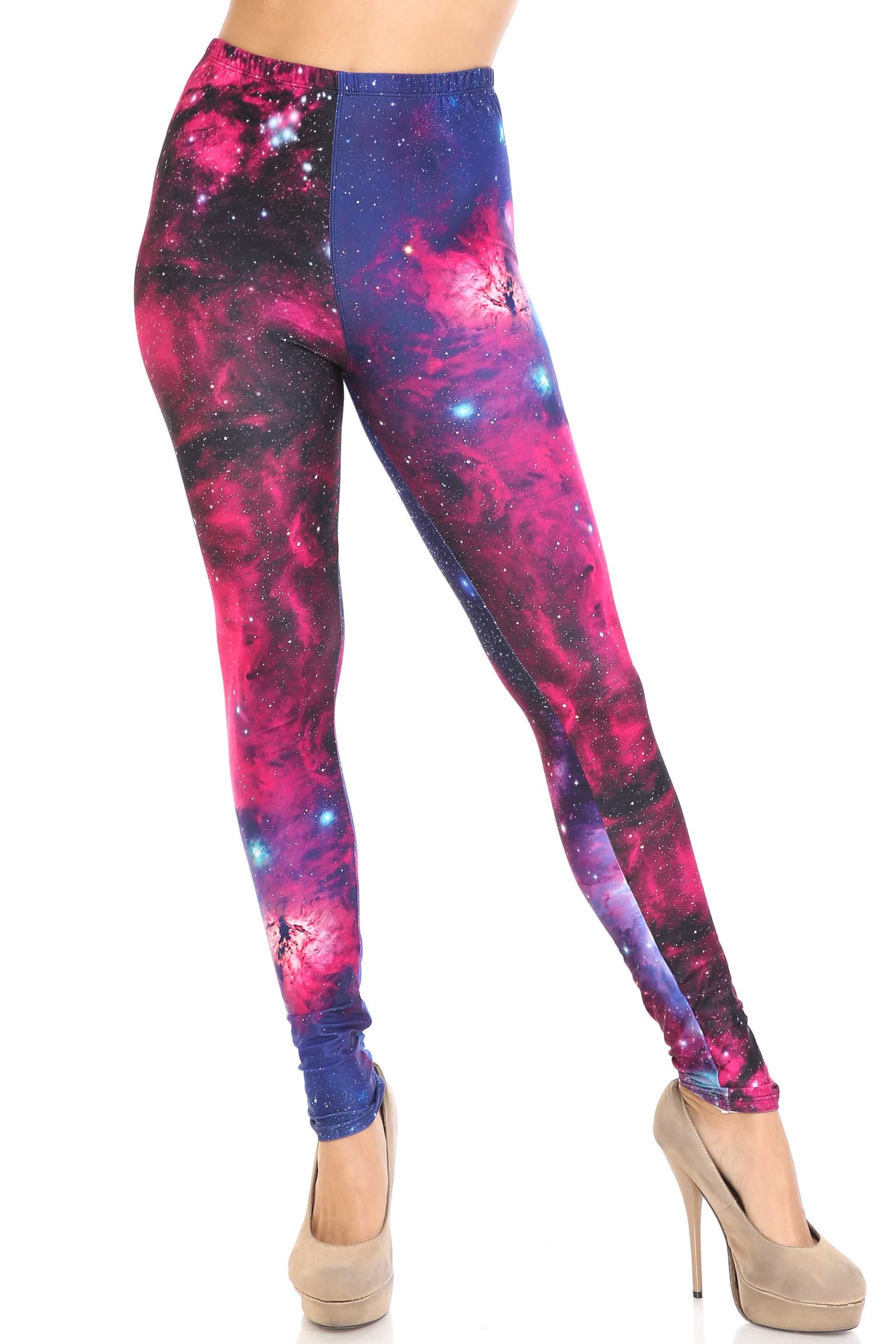 Creamy Soft Fuchsia Galaxy Leggings - USA Fashion (One Size Regular,Fuchsia)