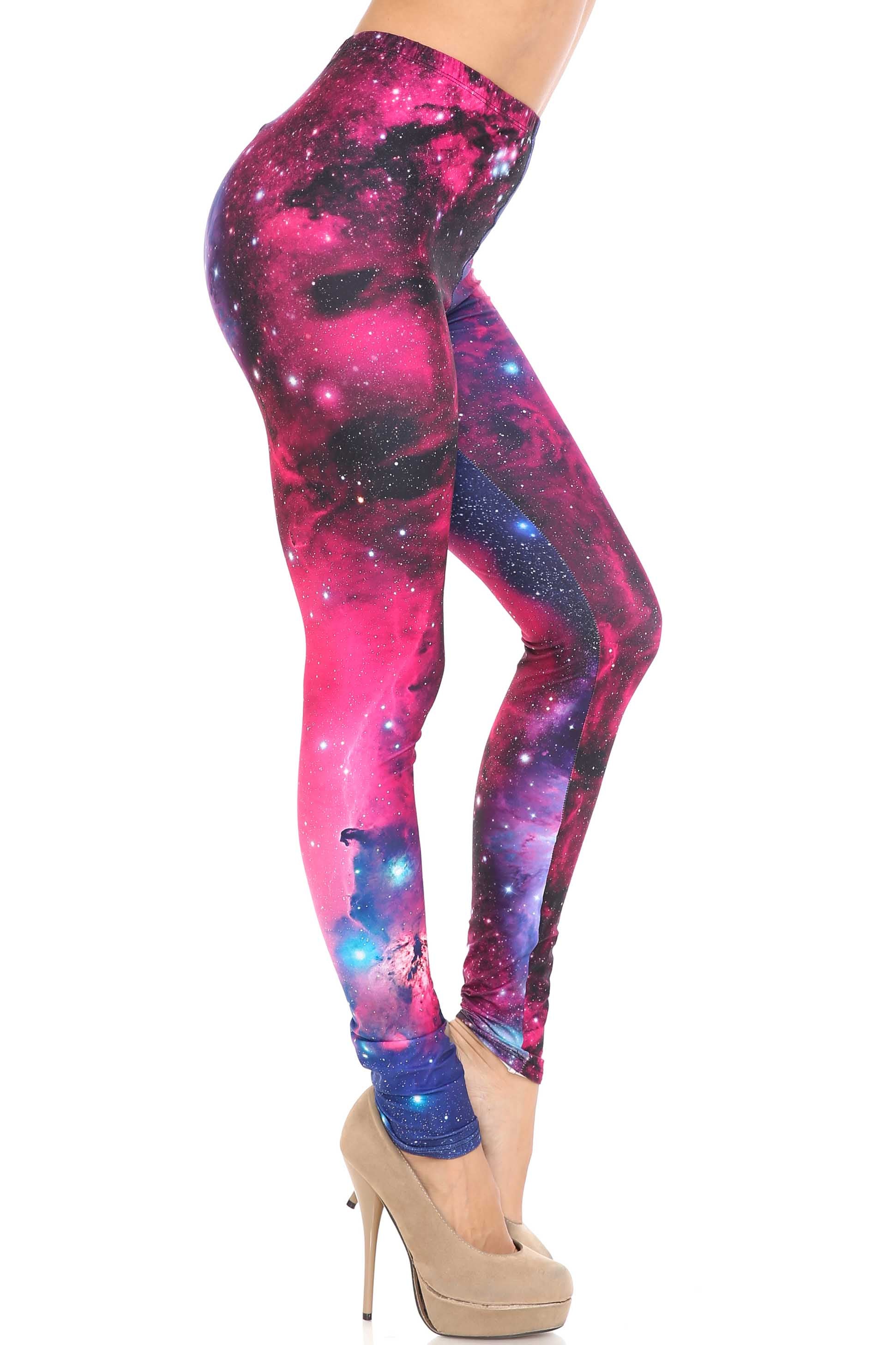 Creamy Soft Fuchsia Galaxy Leggings - USA Fashion (One Size Regular,Fuchsia)