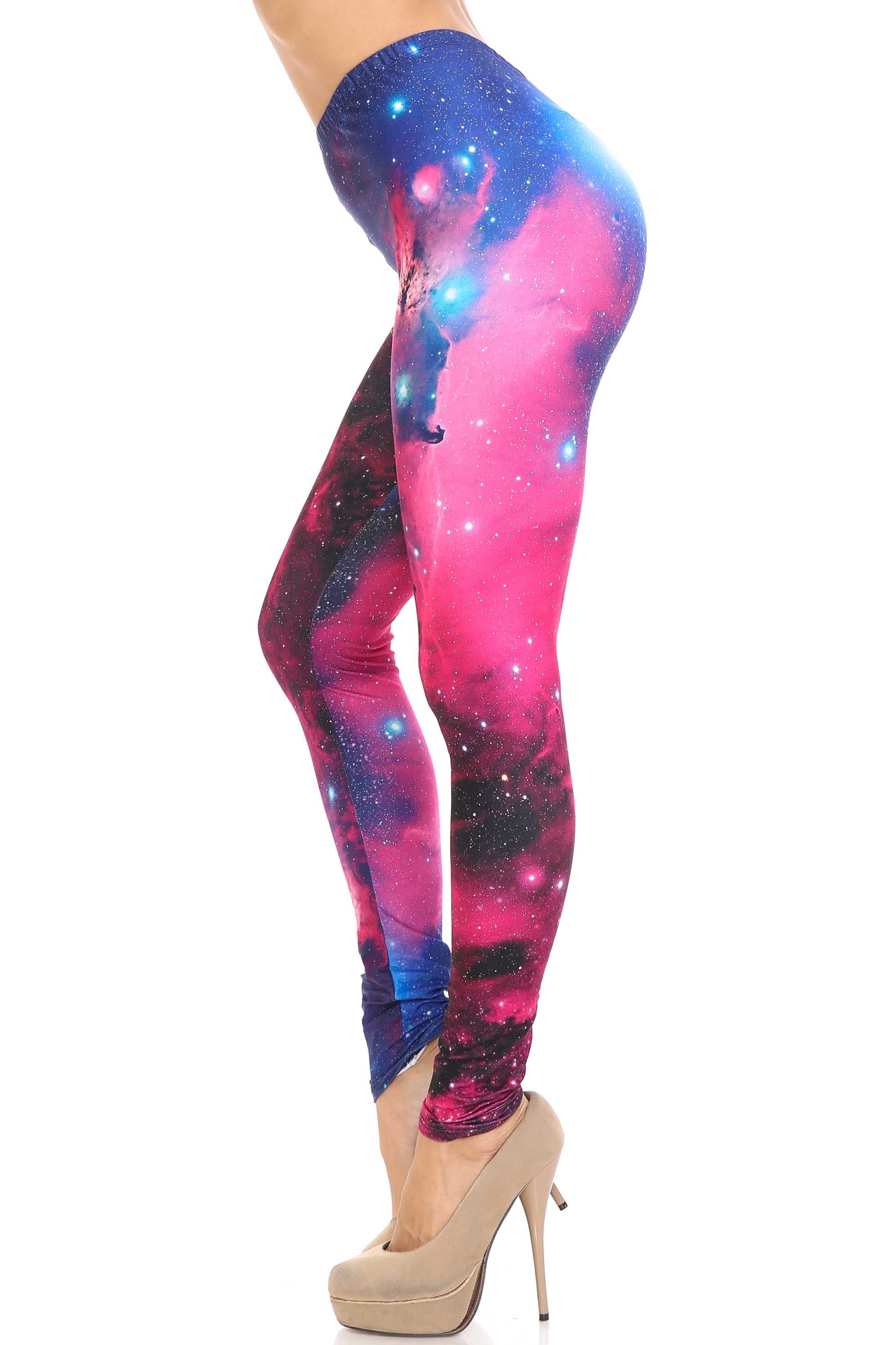 Creamy Soft Fuchsia Galaxy Leggings - USA Fashion (One Size Regular,Fuchsia)
