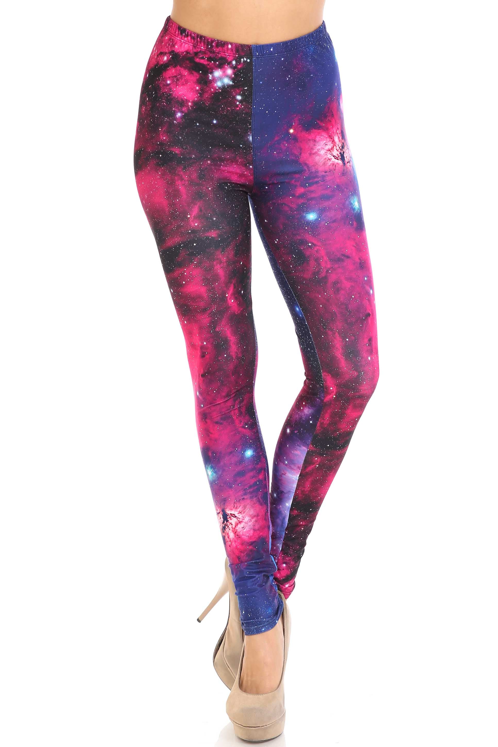 Creamy Soft Fuchsia Galaxy Leggings - USA Fashion (One Size Regular,Fuchsia)