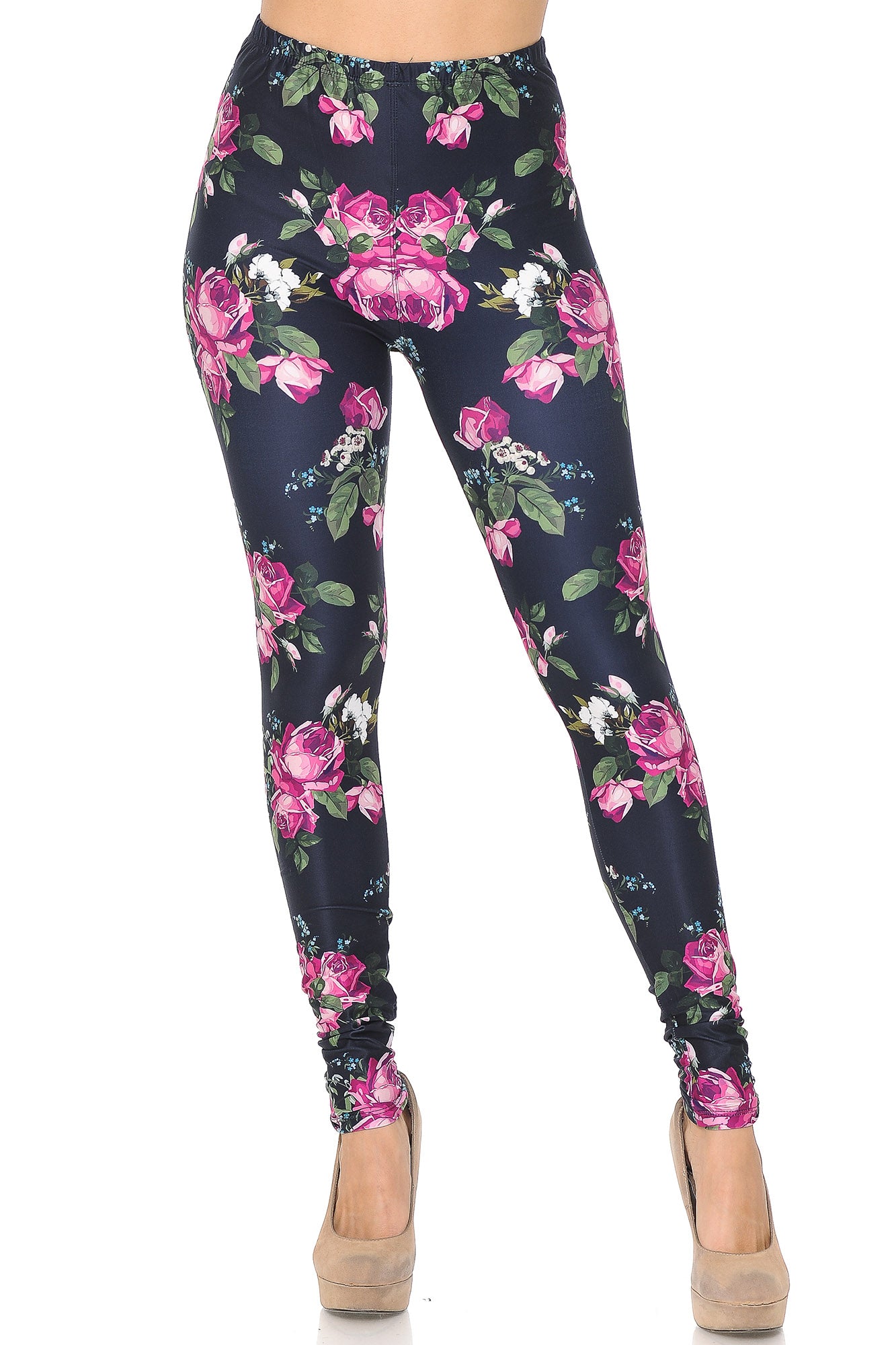 Creamy Soft Fuchsia Rose Leggings - USA Fashion (One Size Regular,Fuchsia)