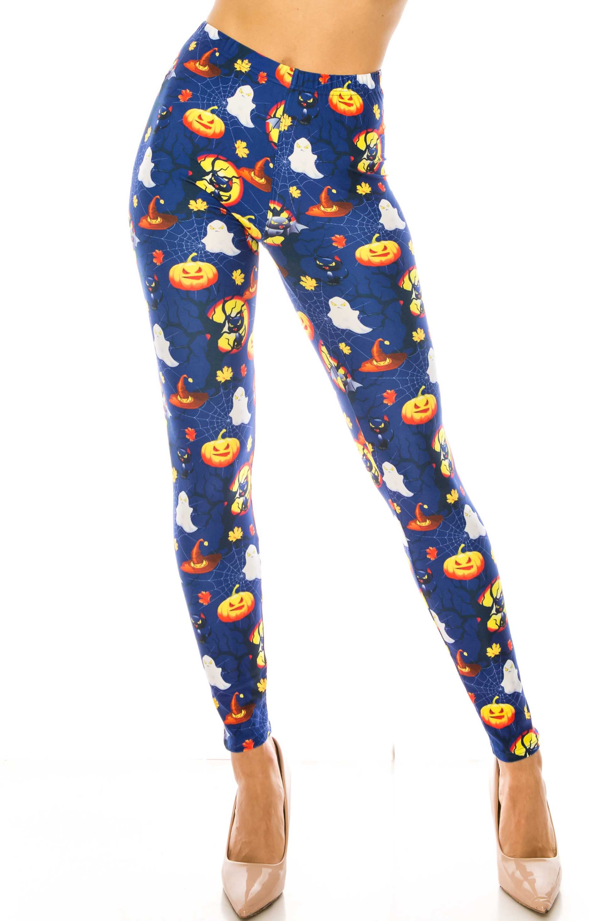 Creamy Soft Halloween Critters Leggings - USA Fashion (One Size Regular,Blue)