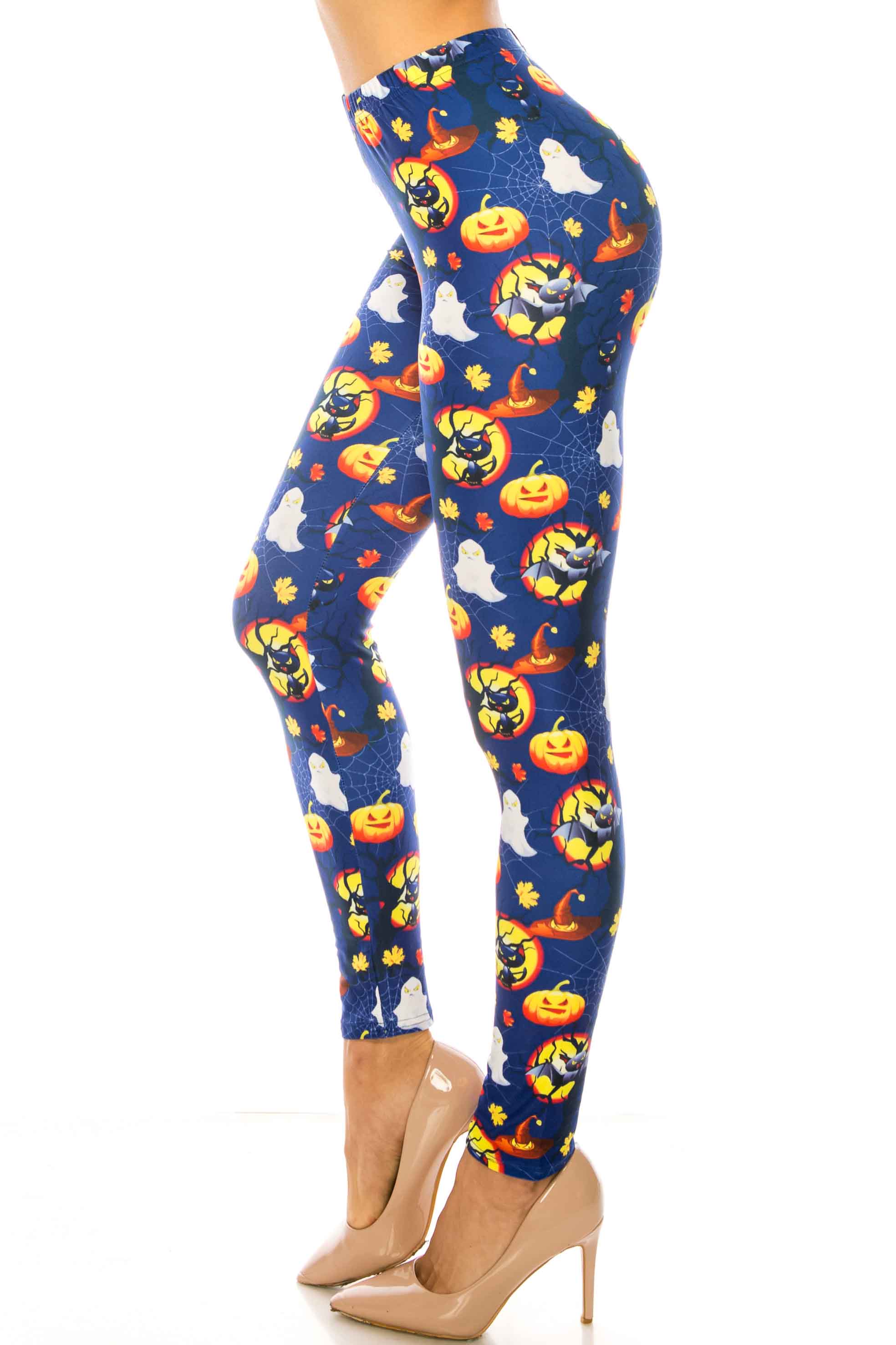 Creamy Soft Halloween Critters Leggings - USA Fashion (One Size Regular,Blue)