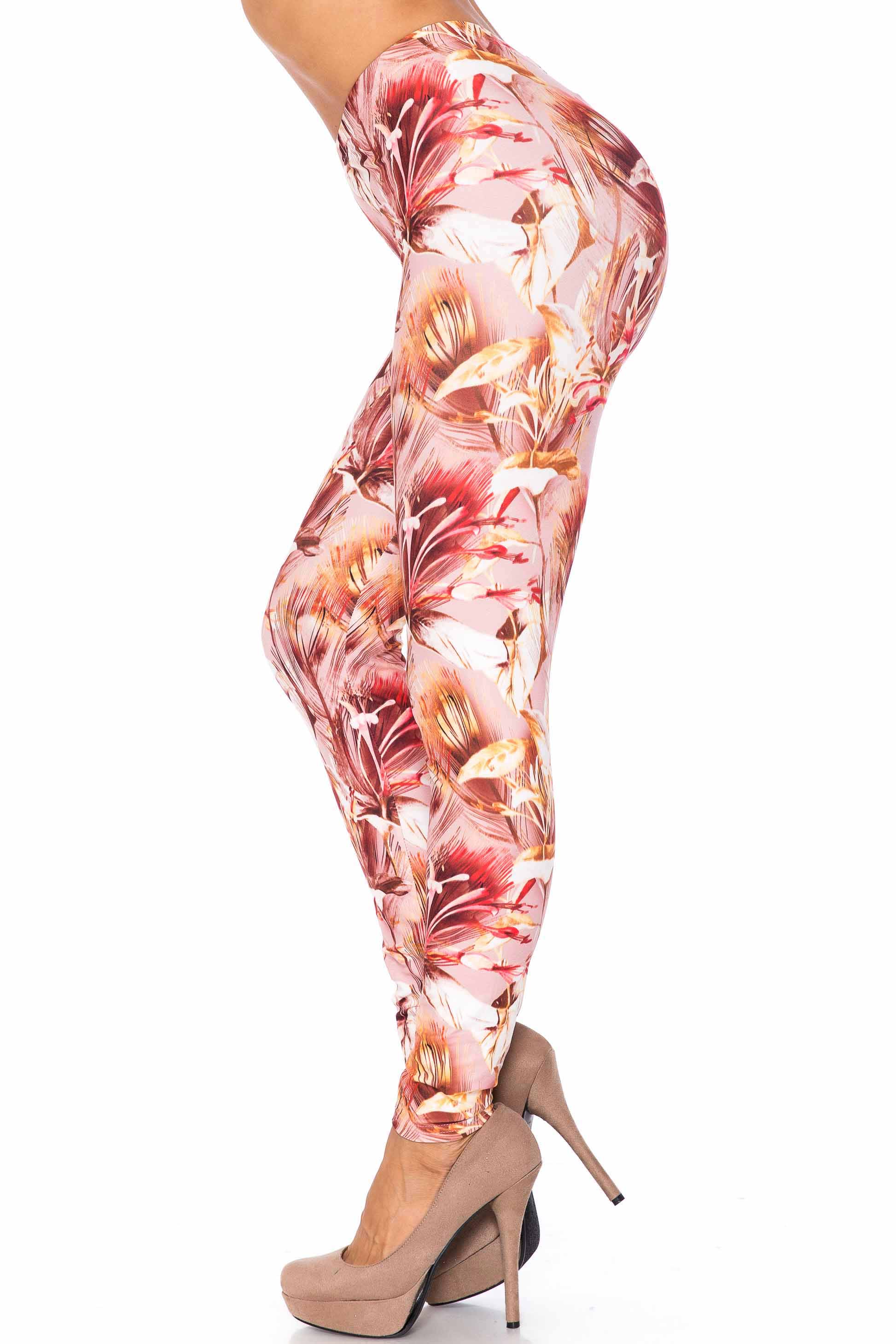 Creamy Soft Mocha Floral Leggings - USA Fashion (One Size Regular,Brown)