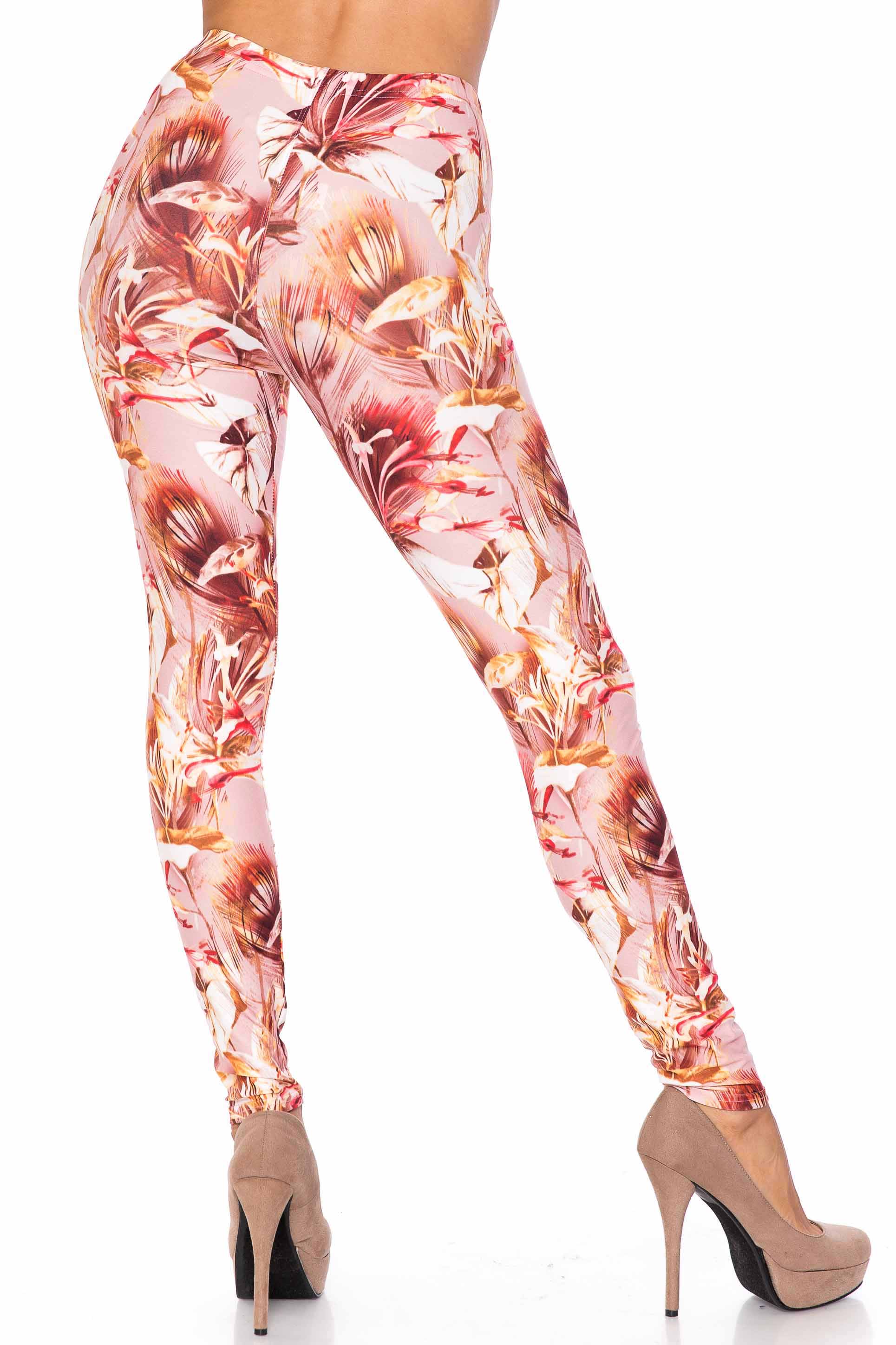 Creamy Soft Mocha Floral Leggings - USA Fashion (One Size Regular,Brown)