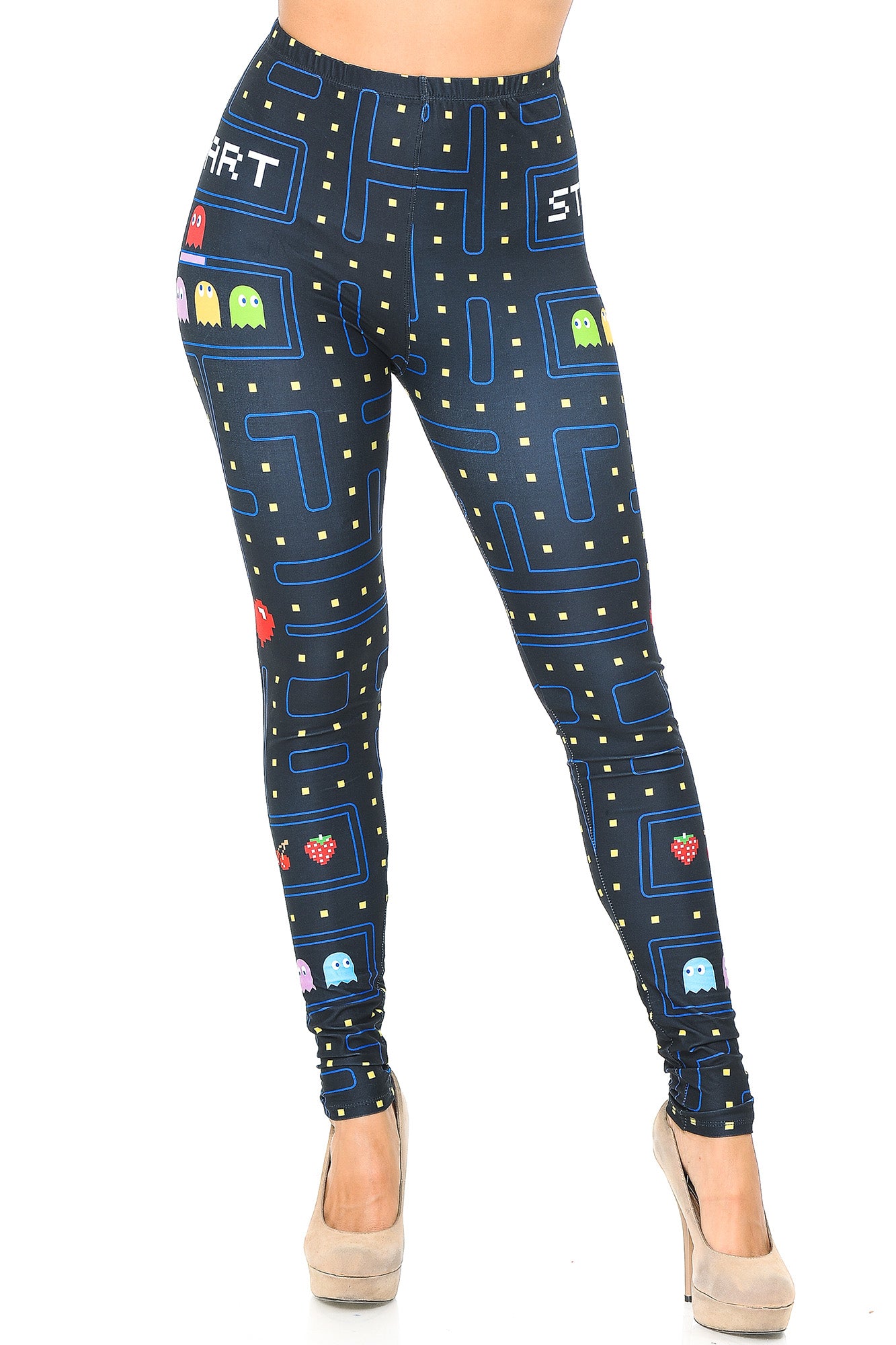 Creamy Soft Pacman Begins Leggings | USA Fashion (One Size Regular,Black)