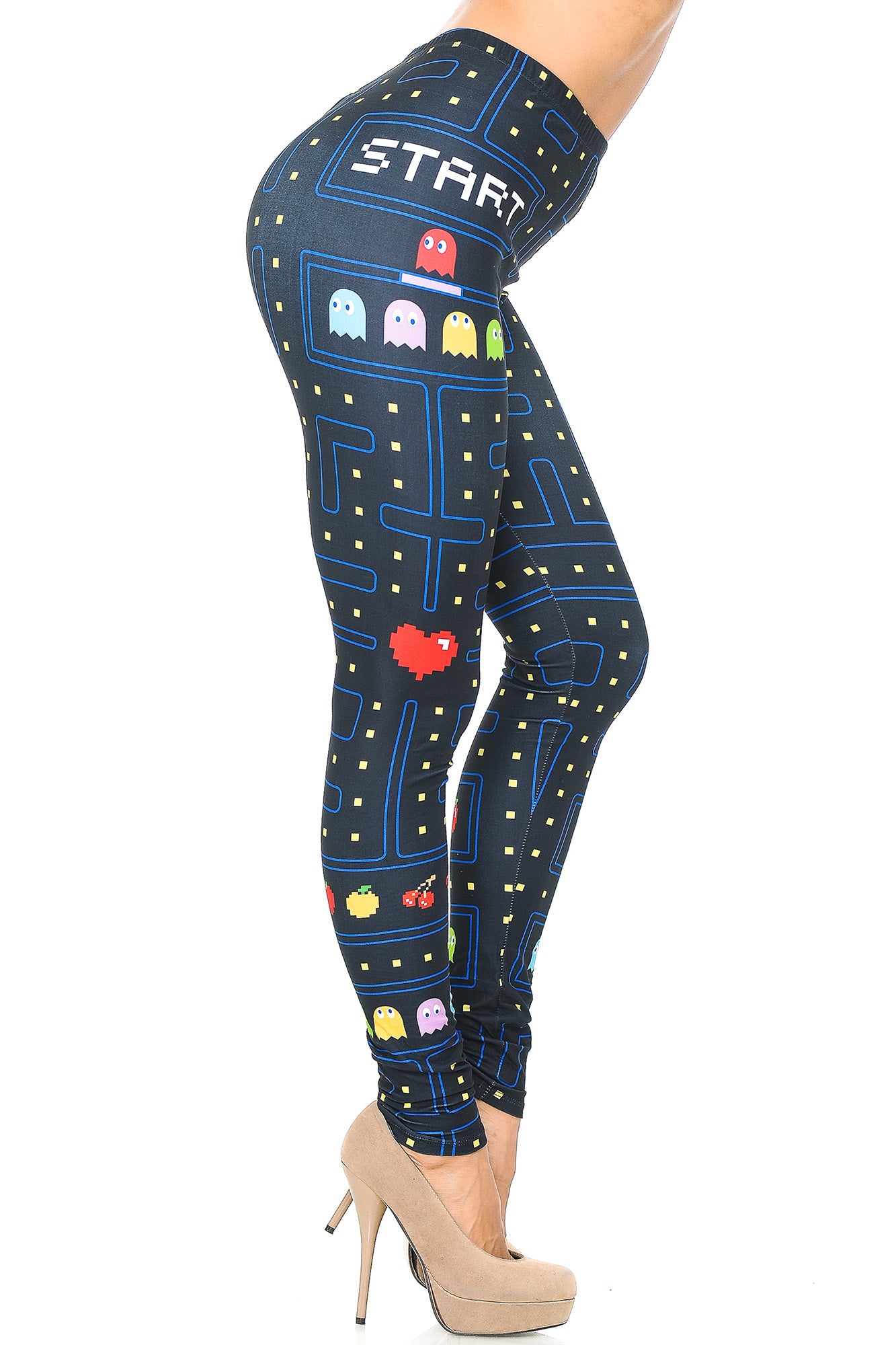 Creamy Soft Pacman Begins Leggings | USA Fashion (One Size Regular,Black)