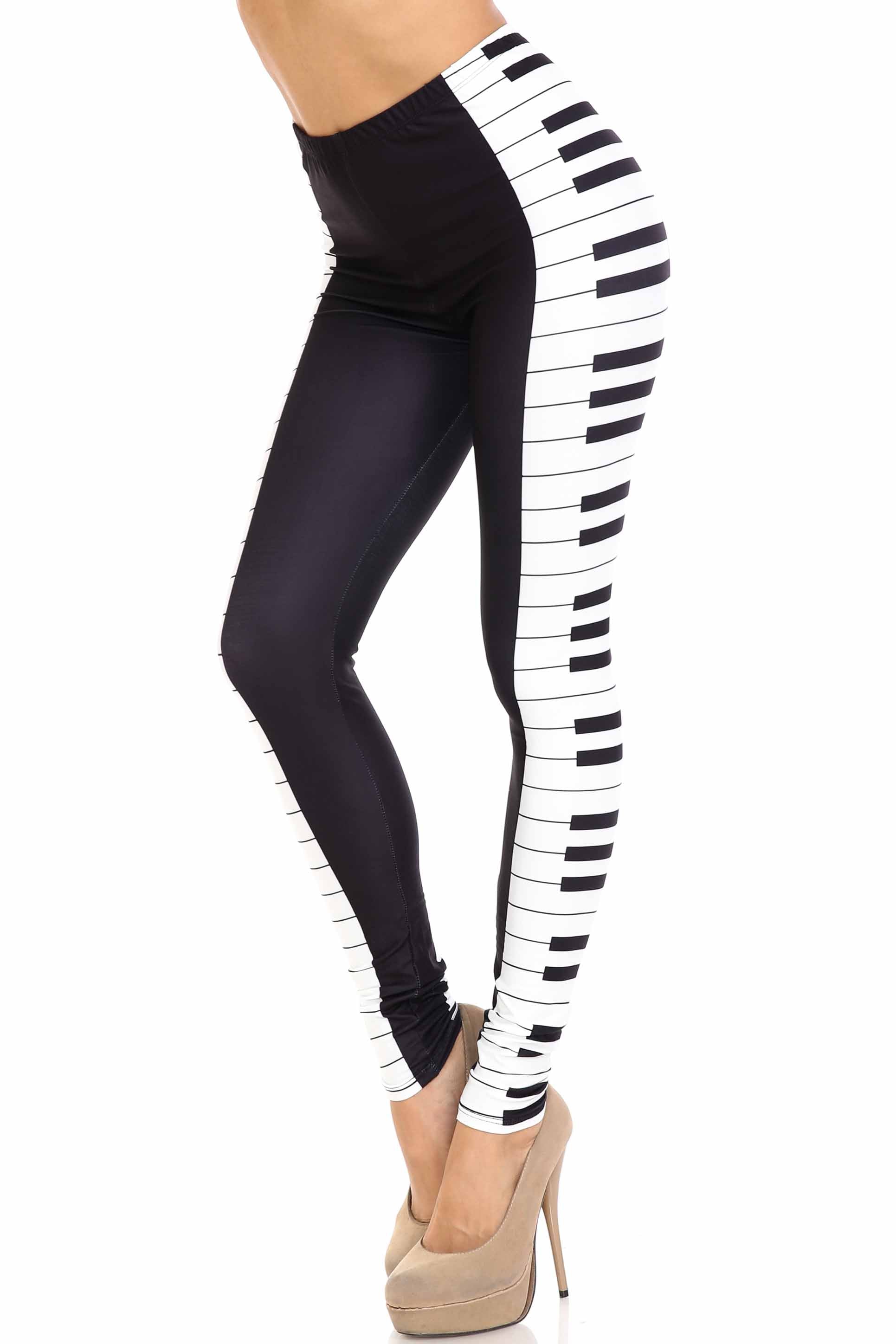 Creamy Soft Keys of the Piano Leggings | USA Fashion (One Size Regular,Black)