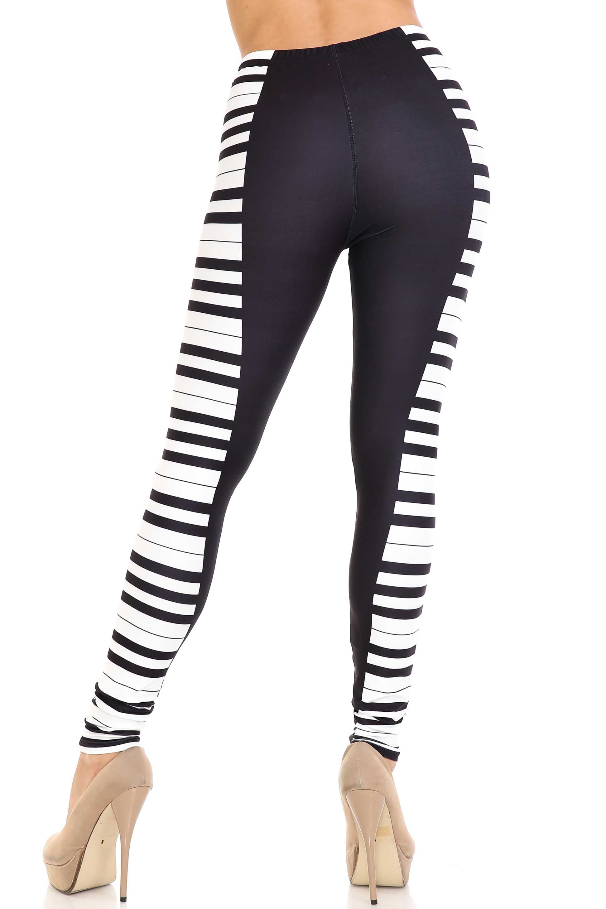 Creamy Soft Keys of the Piano Leggings | USA Fashion (One Size Regular,Black)