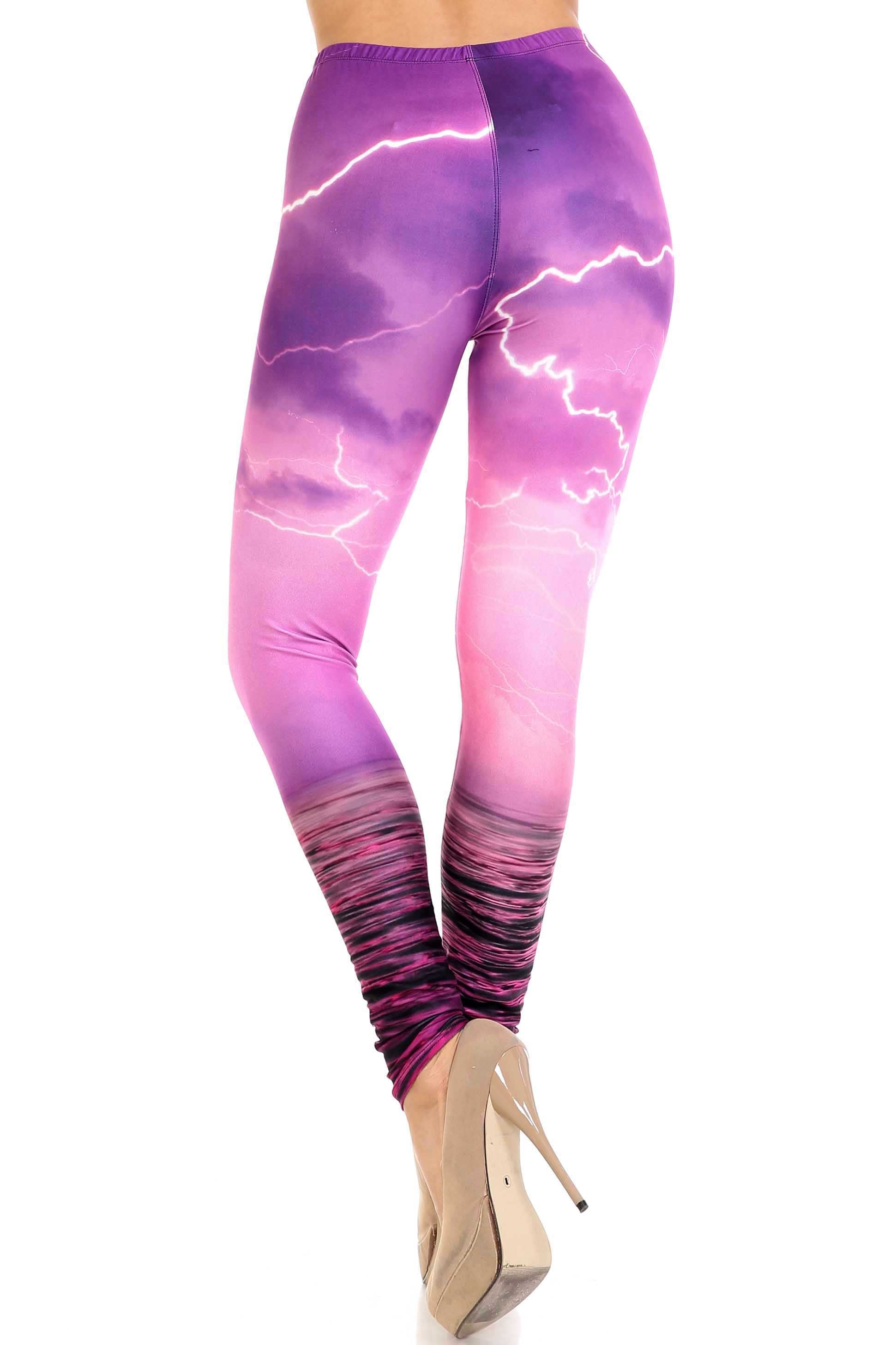 Creamy Soft Pink Lightning Storm Leggings - USA Fashion (One Size Regular,Fuchsia)