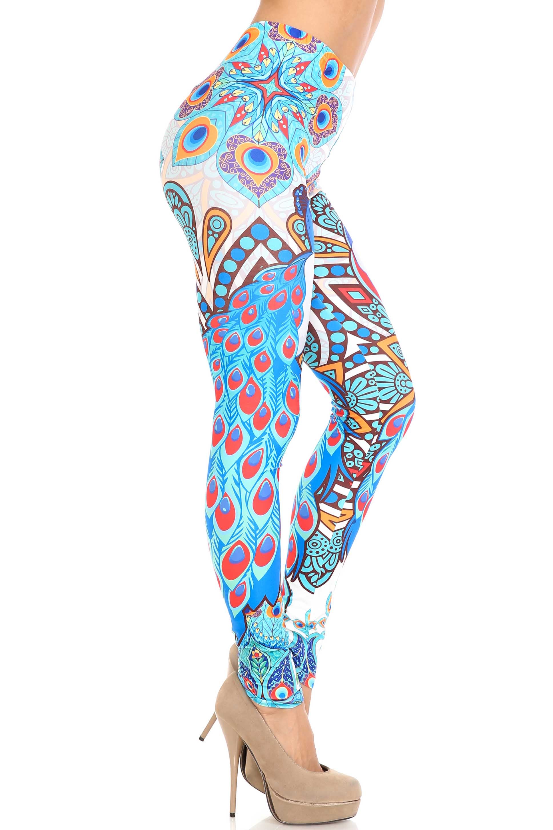 Creamy Soft Pristine Peacock Leggings - By USA Fashion (One Size Regular,Blue)