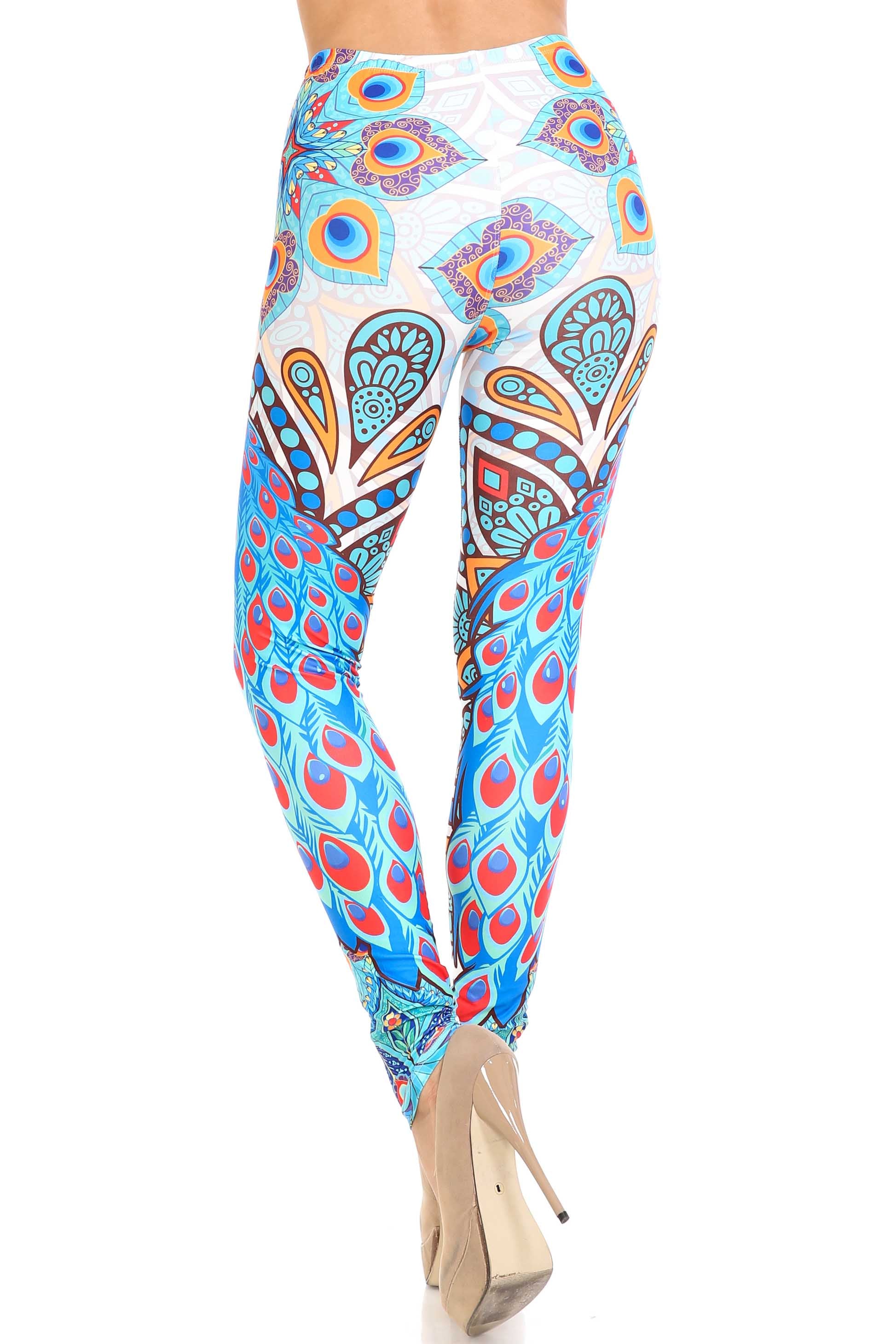 Creamy Soft Pristine Peacock Leggings - By USA Fashion (One Size Regular,Blue)