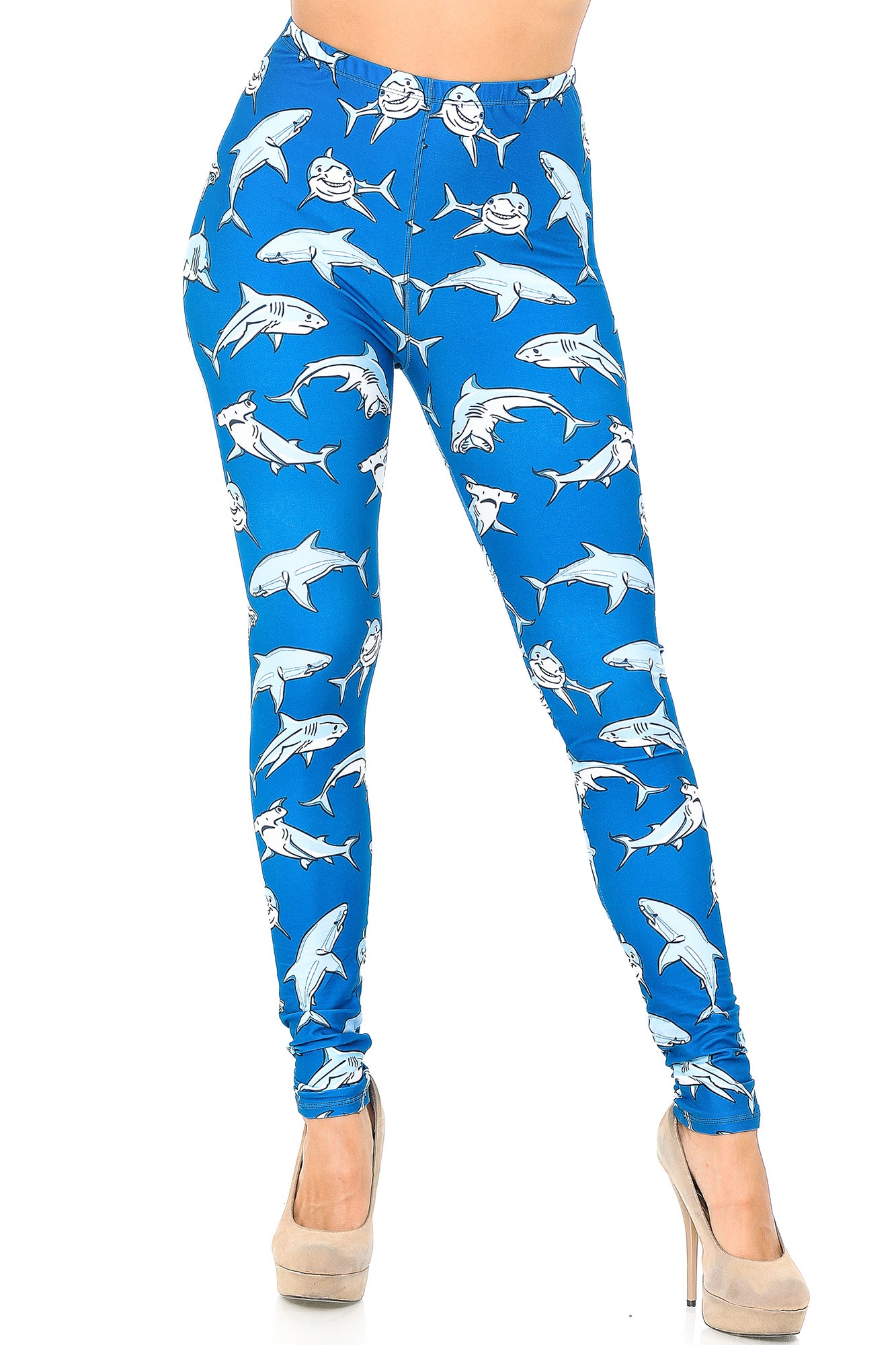 Creamy Soft Shark Leggings - USA Fashion (One Size Regular,Blue)
