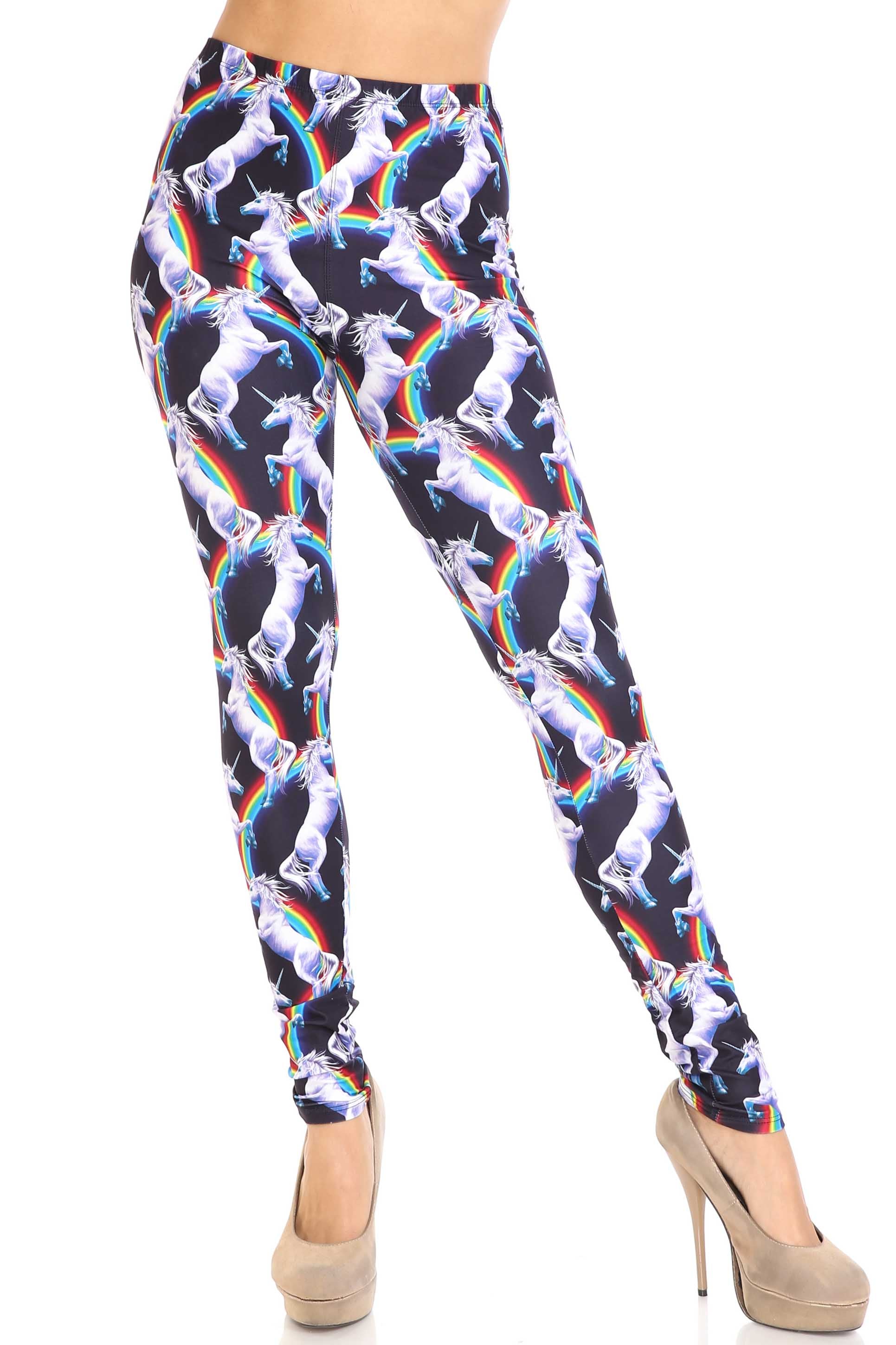 Creamy Soft Rainbow Unicorn Leggings - By USA Fashion (One Size Regular,Multi Color Bold)