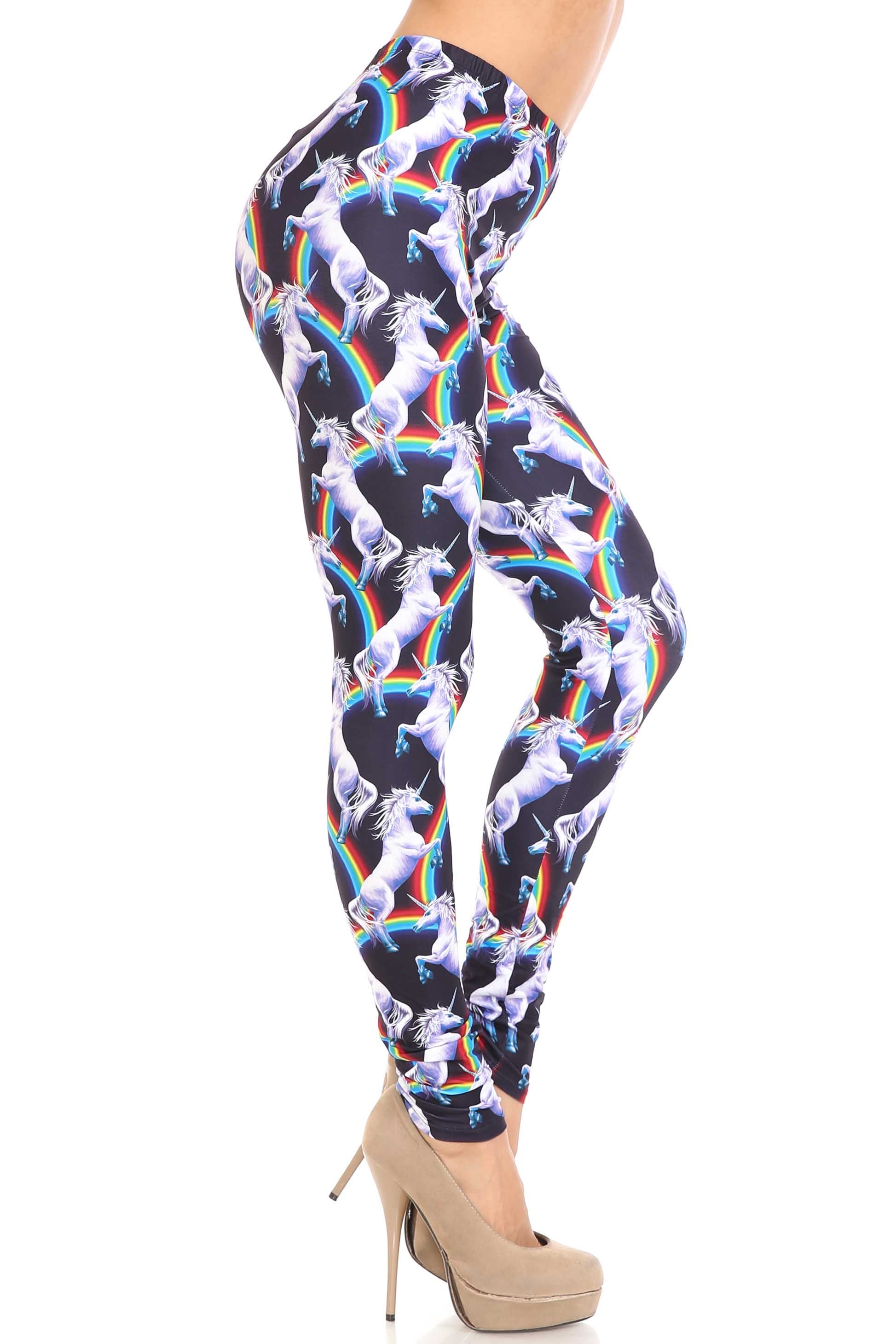 Creamy Soft Rainbow Unicorn Leggings - By USA Fashion (One Size Regular,Multi Color Bold)