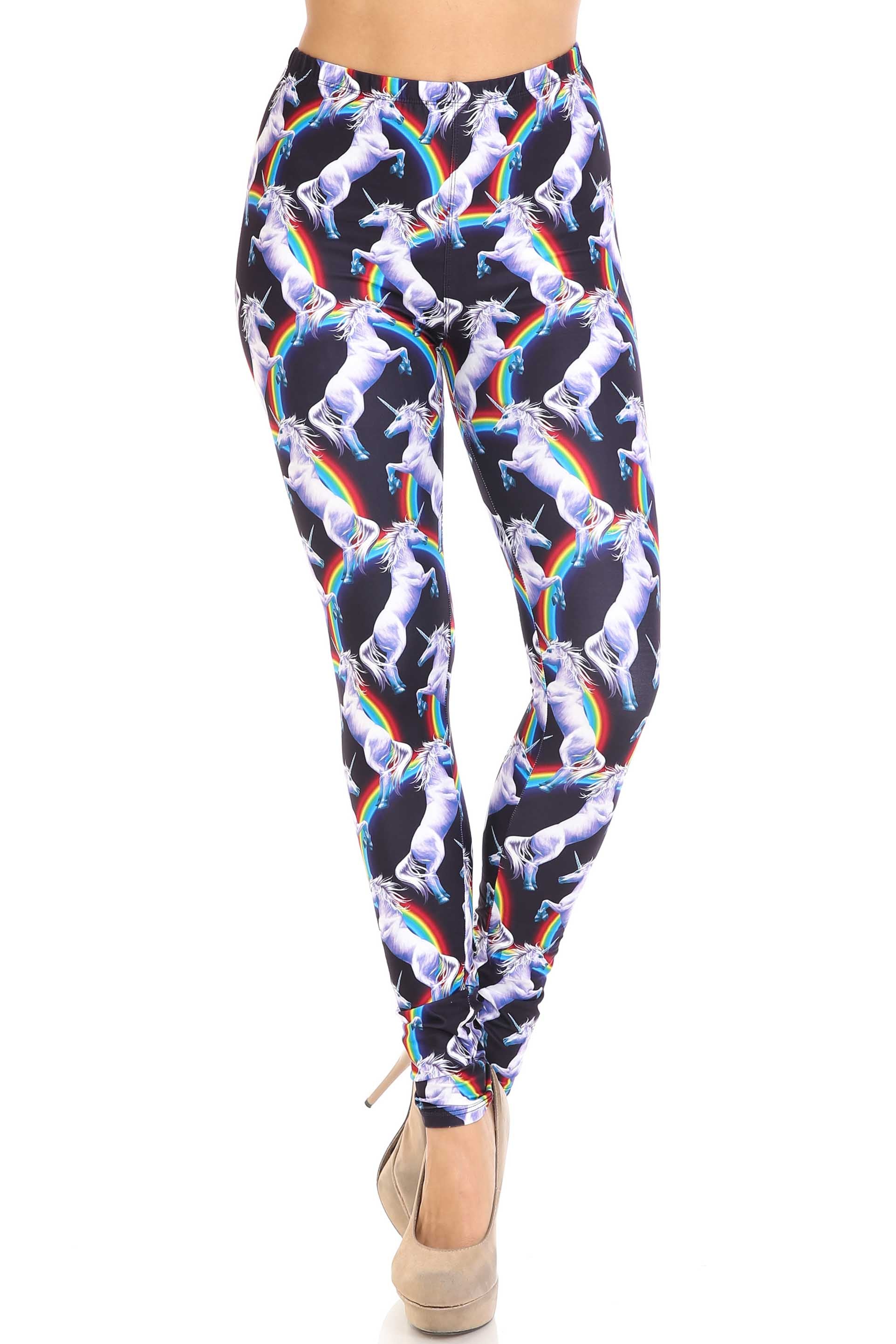 Creamy Soft Rainbow Unicorn Leggings - By USA Fashion (One Size Regular,Multi Color Bold)