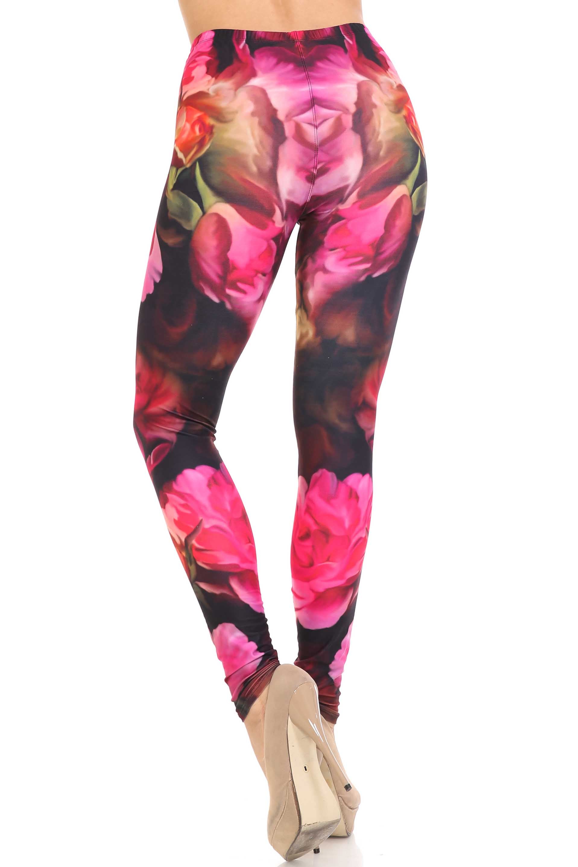 Creamy Soft Vintage Rose Leggings - USA Fashion (One Size Regular,Red)