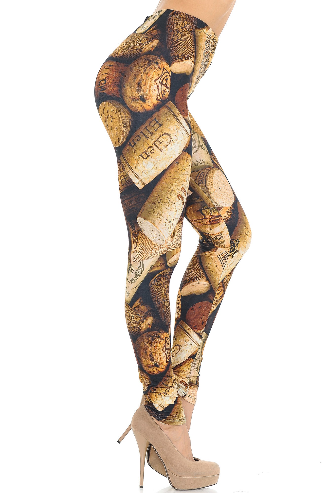 Creamy Soft Wine Cork Leggings - USA Fashion (One Size Regular,Brown)