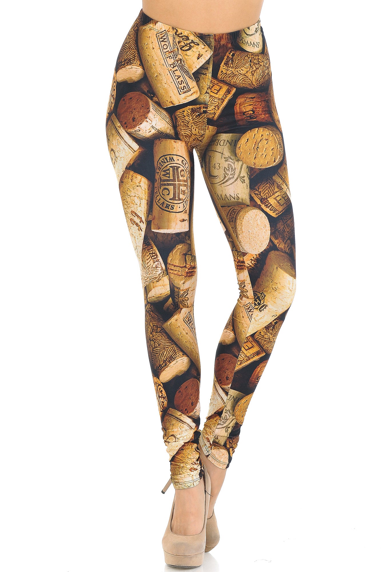 Creamy Soft Wine Cork Leggings - USA Fashion (One Size Regular,Brown)
