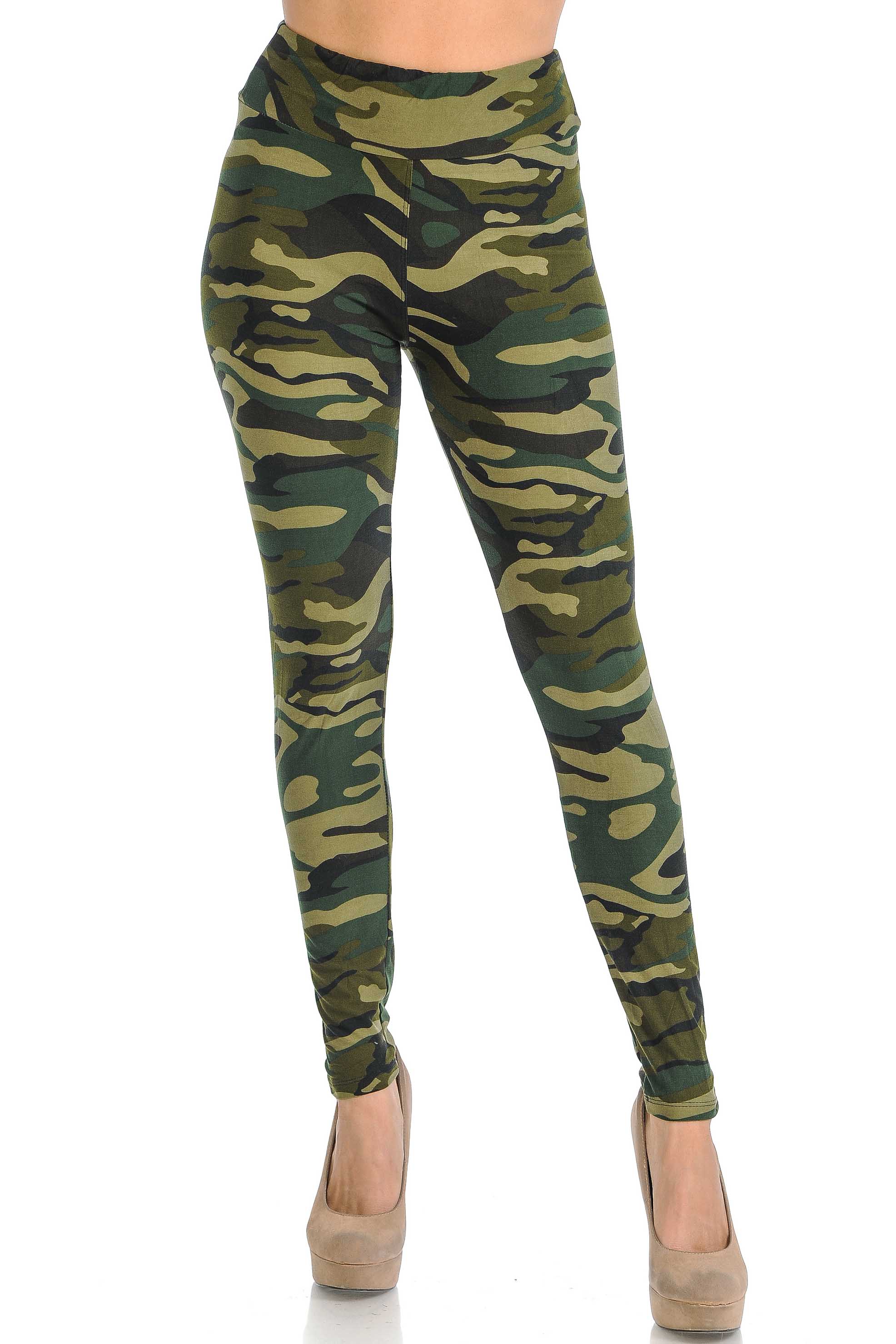 Buttery Soft Green Camouflage High Waisted Leggings - EEVEE (One Size Regular,Green)
