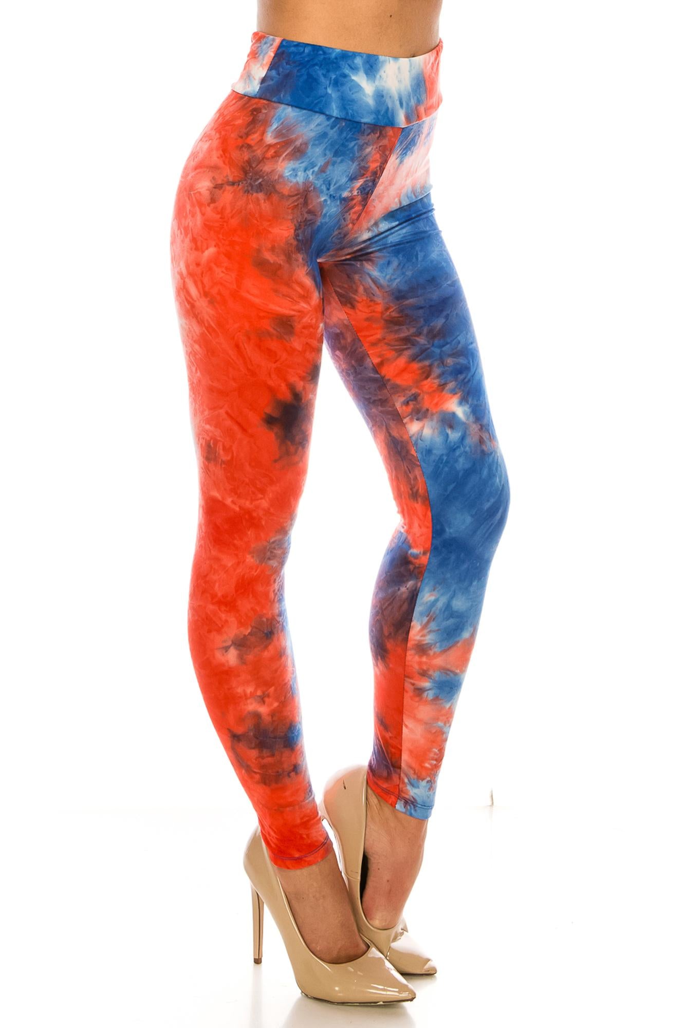 Buttery Soft Red and Blue Tie Dye High Waisted Leggings (One Size Regular,Blue)