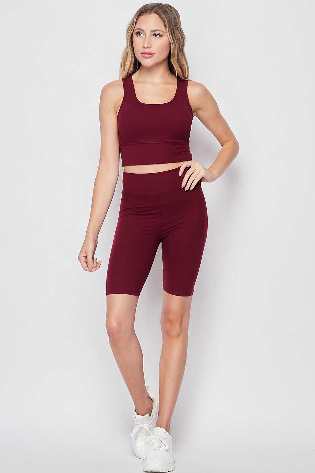 2 Piece High Waisted Shorts and Crop Top Bra Set