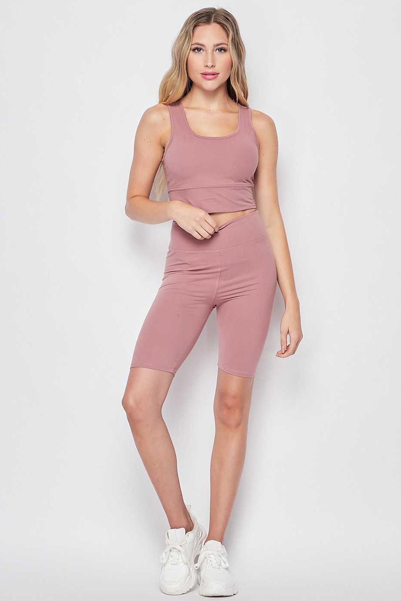2 Piece High Waisted Shorts and Crop Top Bra Set