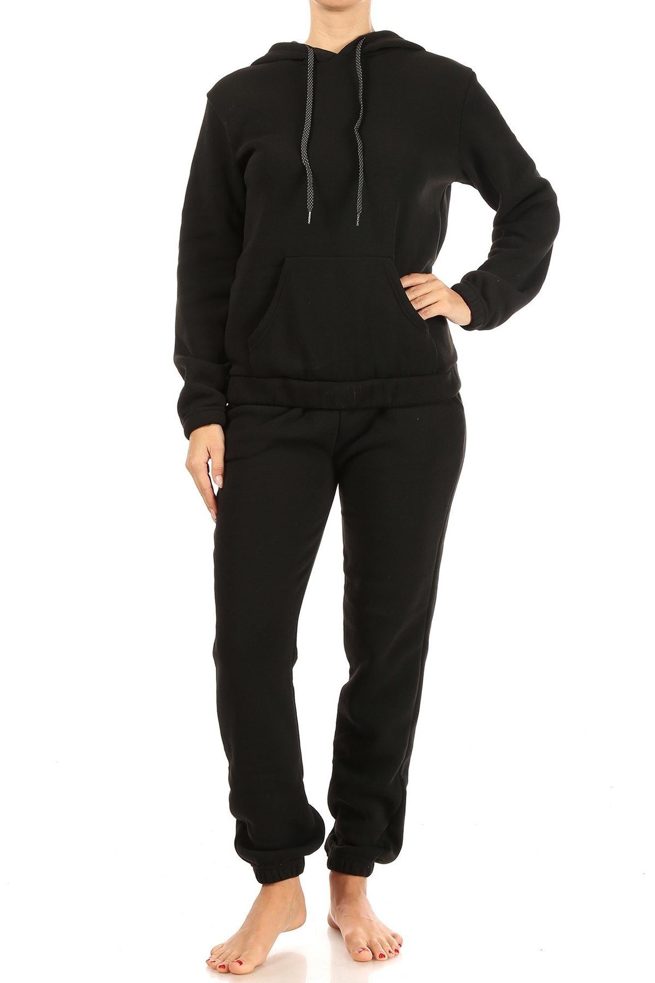2 Piece Solid Fleece Lined French Terry Joggers and Hoodie Set