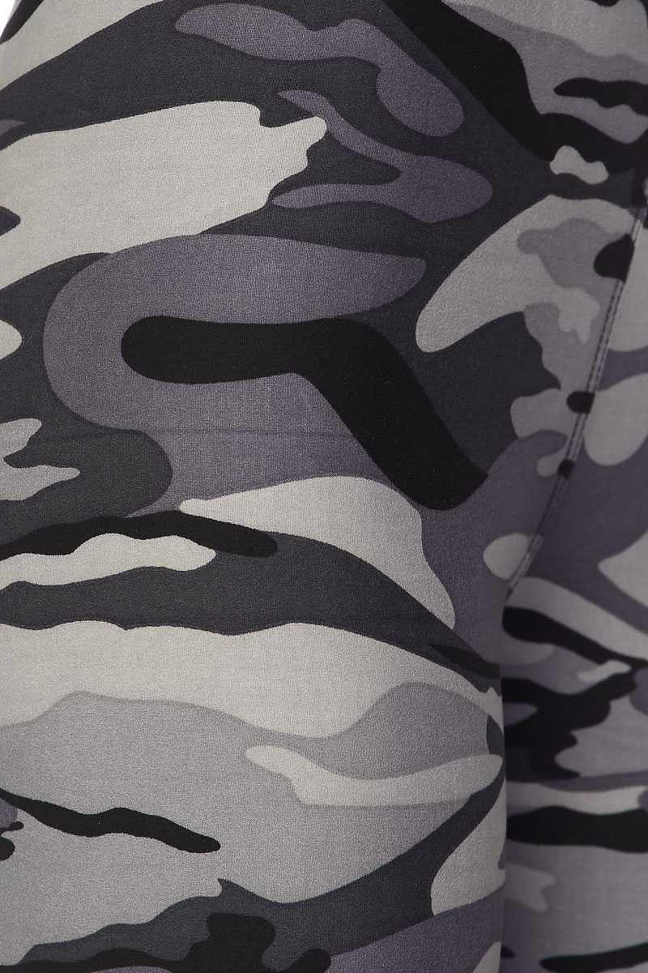 Buttery Soft Charcoal Camouflage Biker Shorts - 3 Inch Waist Band (One Size Regular,Charcoal)
