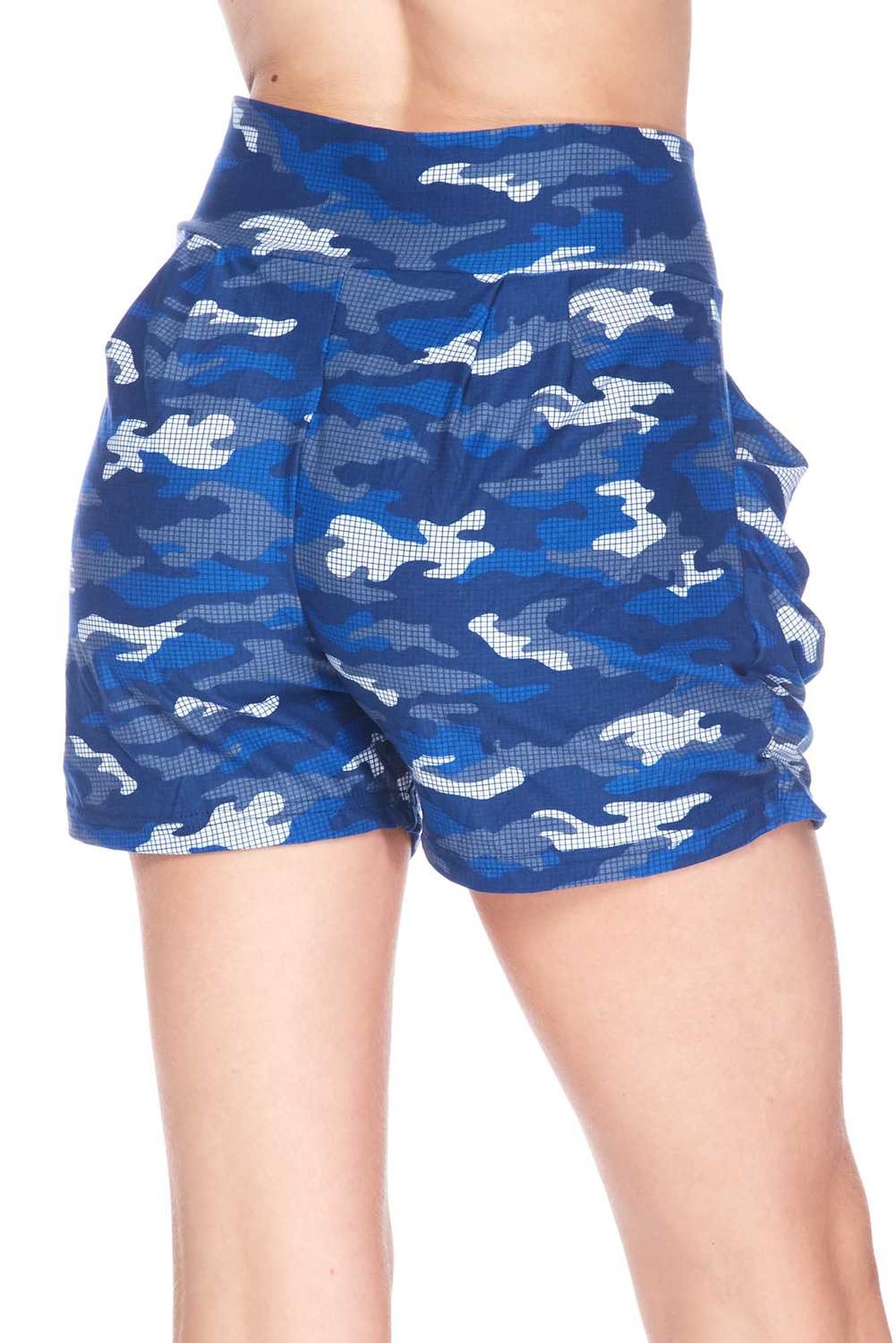 Buttery Smooth Blue Grid Camouflage Harem Shorts