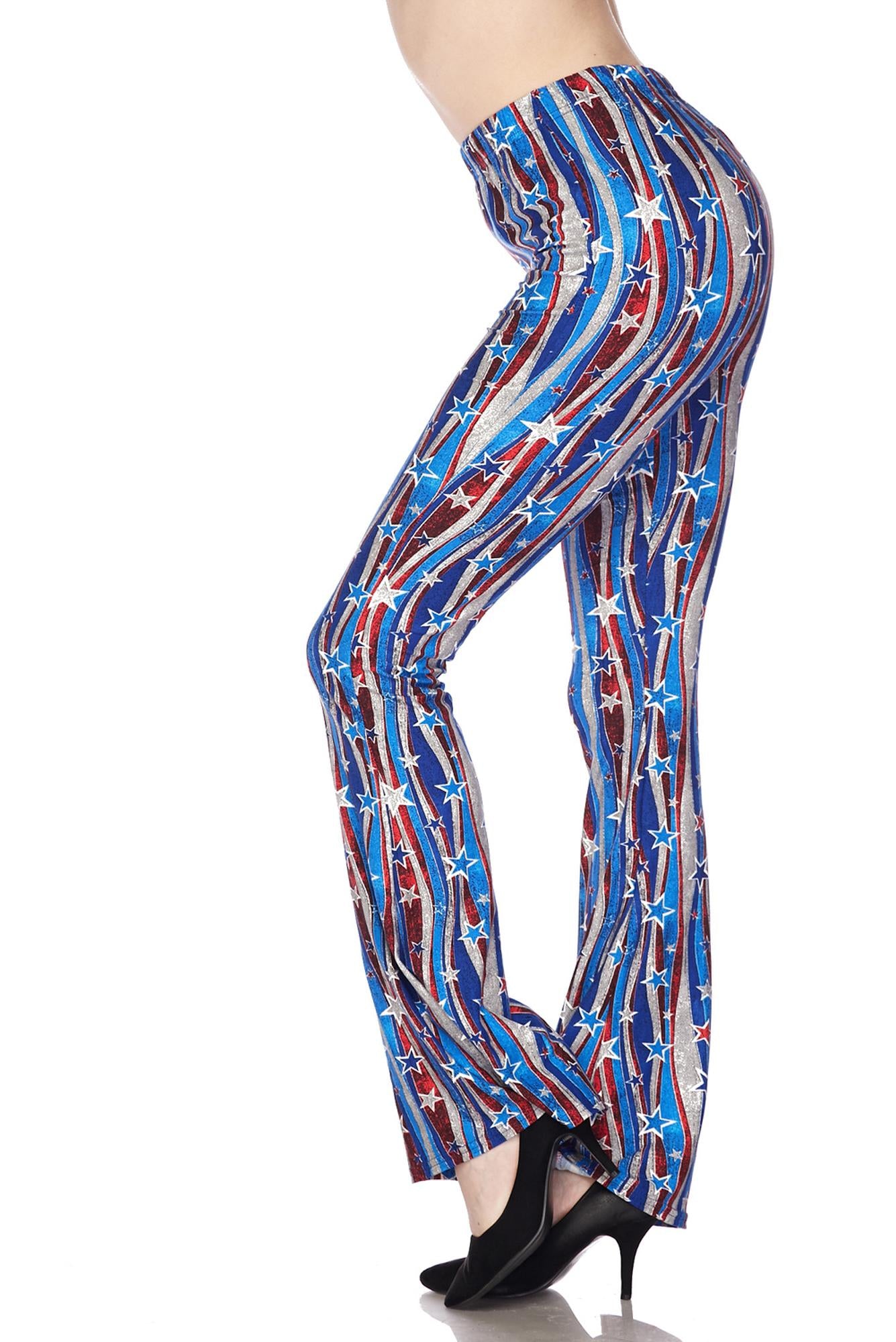 Buttery Smooth Metallic USA Flag Bell Bottom Leggings