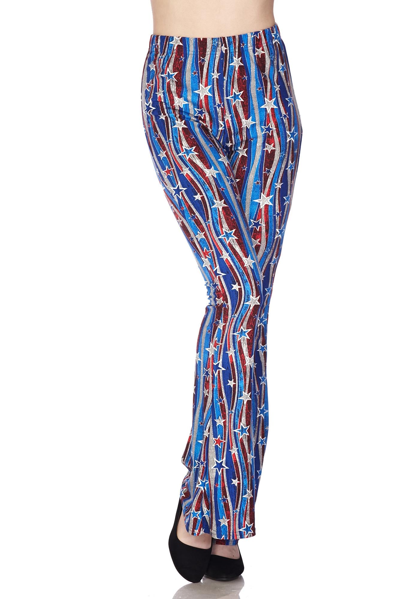 Buttery Smooth Metallic USA Flag Bell Bottom Leggings