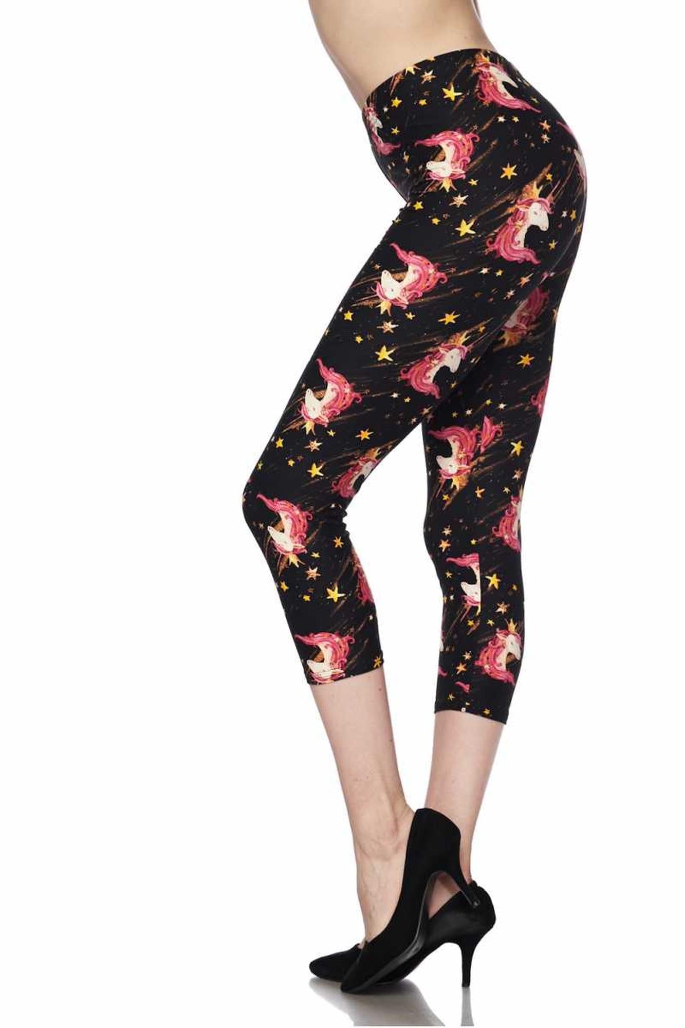 Buttery Soft Twinkle Unicorn Capris (One Size Regular,Black)