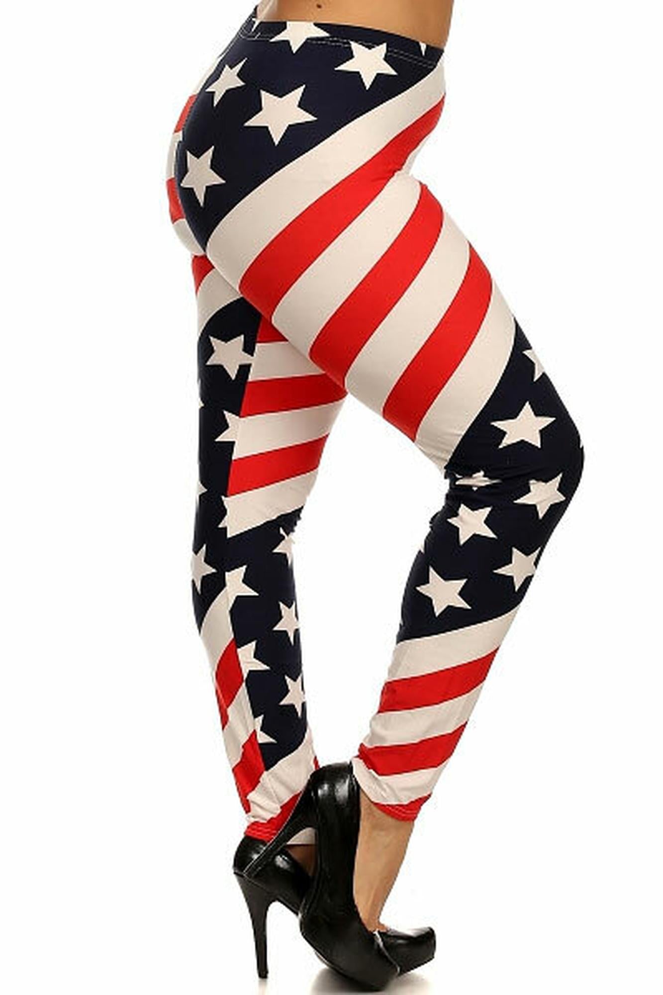 Spiral USA Flag Leggings - Plus Size (One Size Plus,Multi Color - Bold)