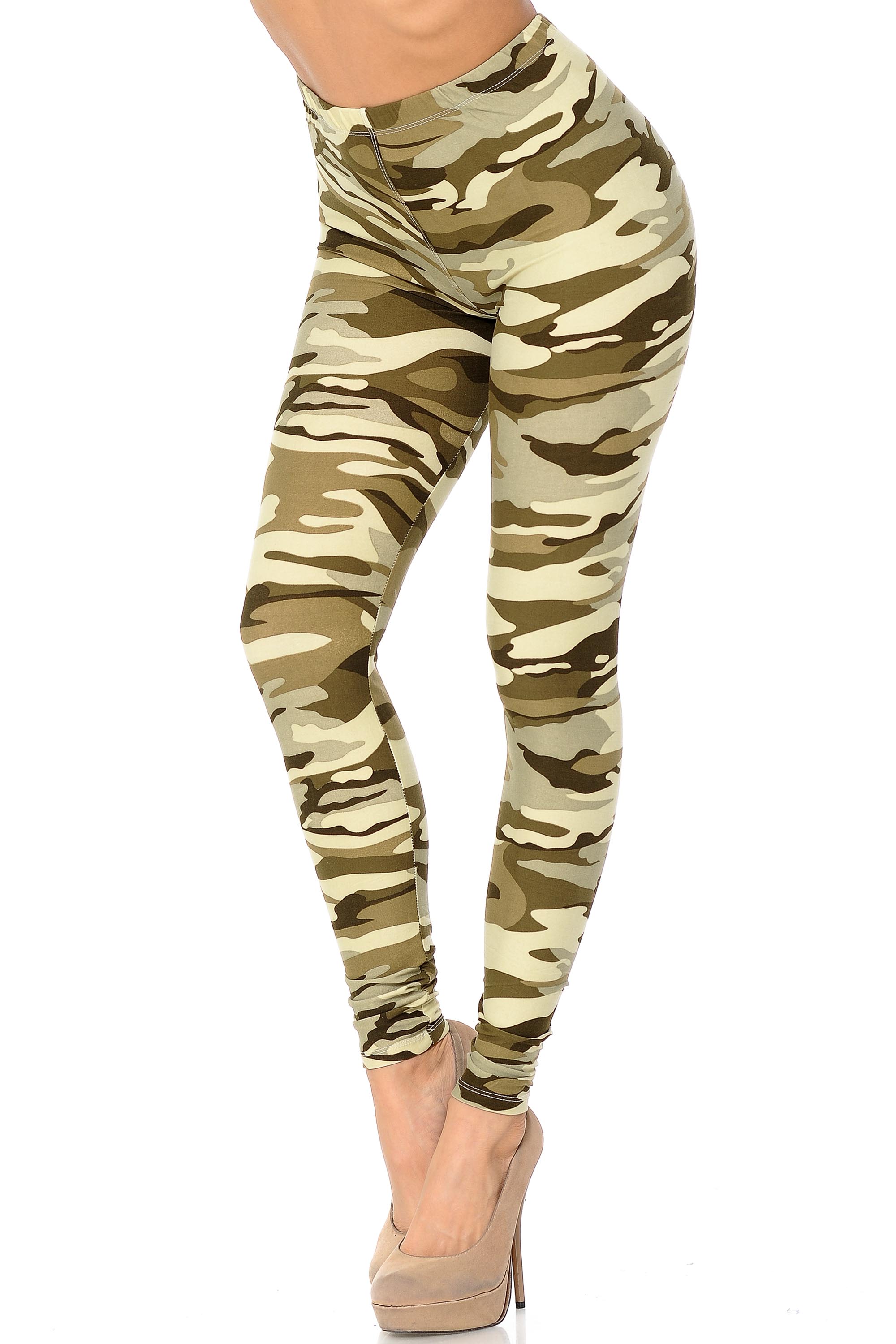 Buttery Soft Light Olive Camouflage Leggings (One Size Regular,Olive)