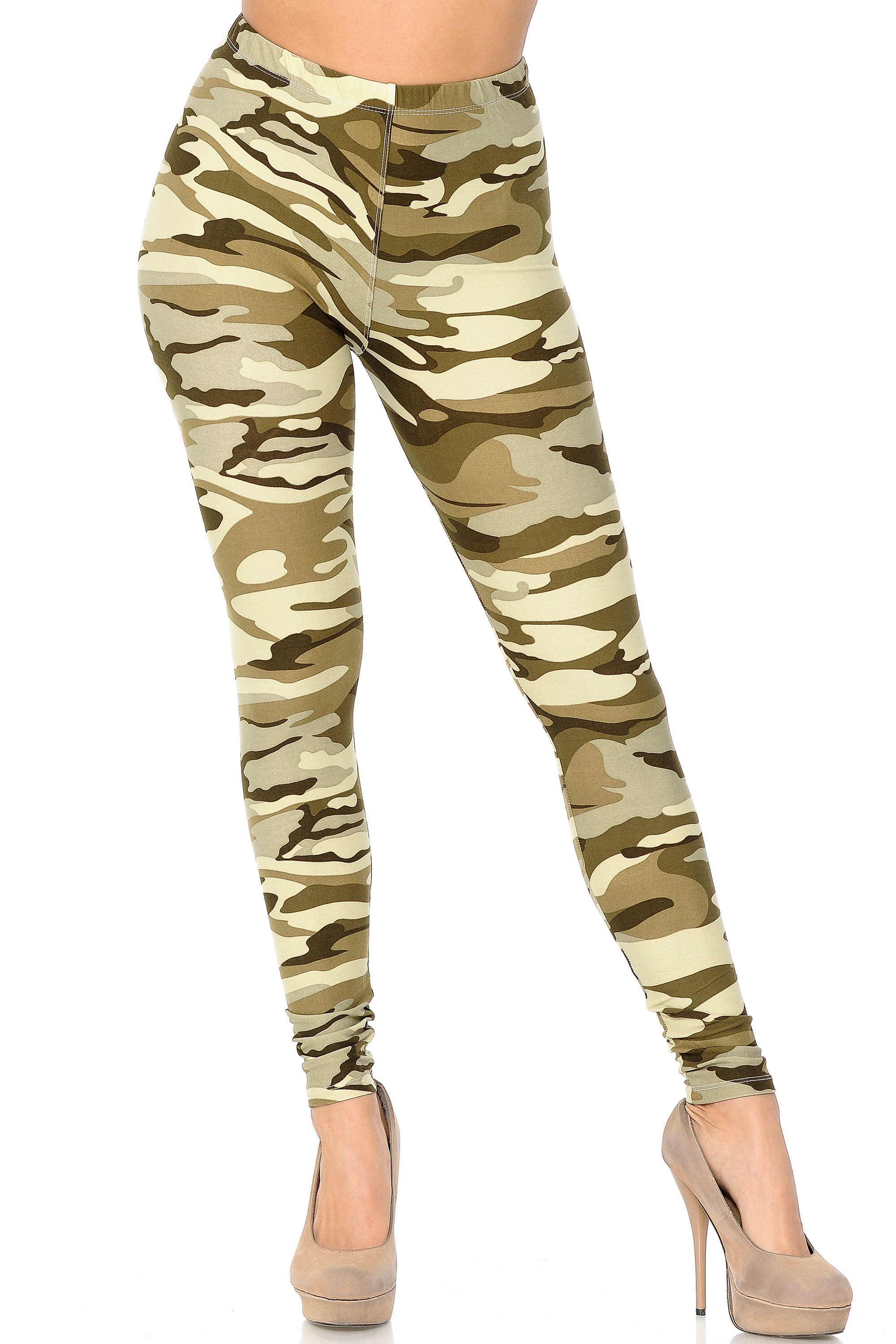 Buttery Soft Light Olive Camouflage Leggings (One Size Regular,Olive)
