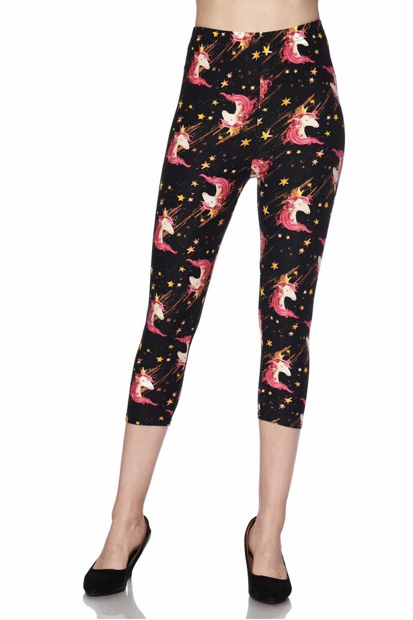 Buttery Soft Twinkle Unicorn Plus Size Capris (One Size Plus,Black)