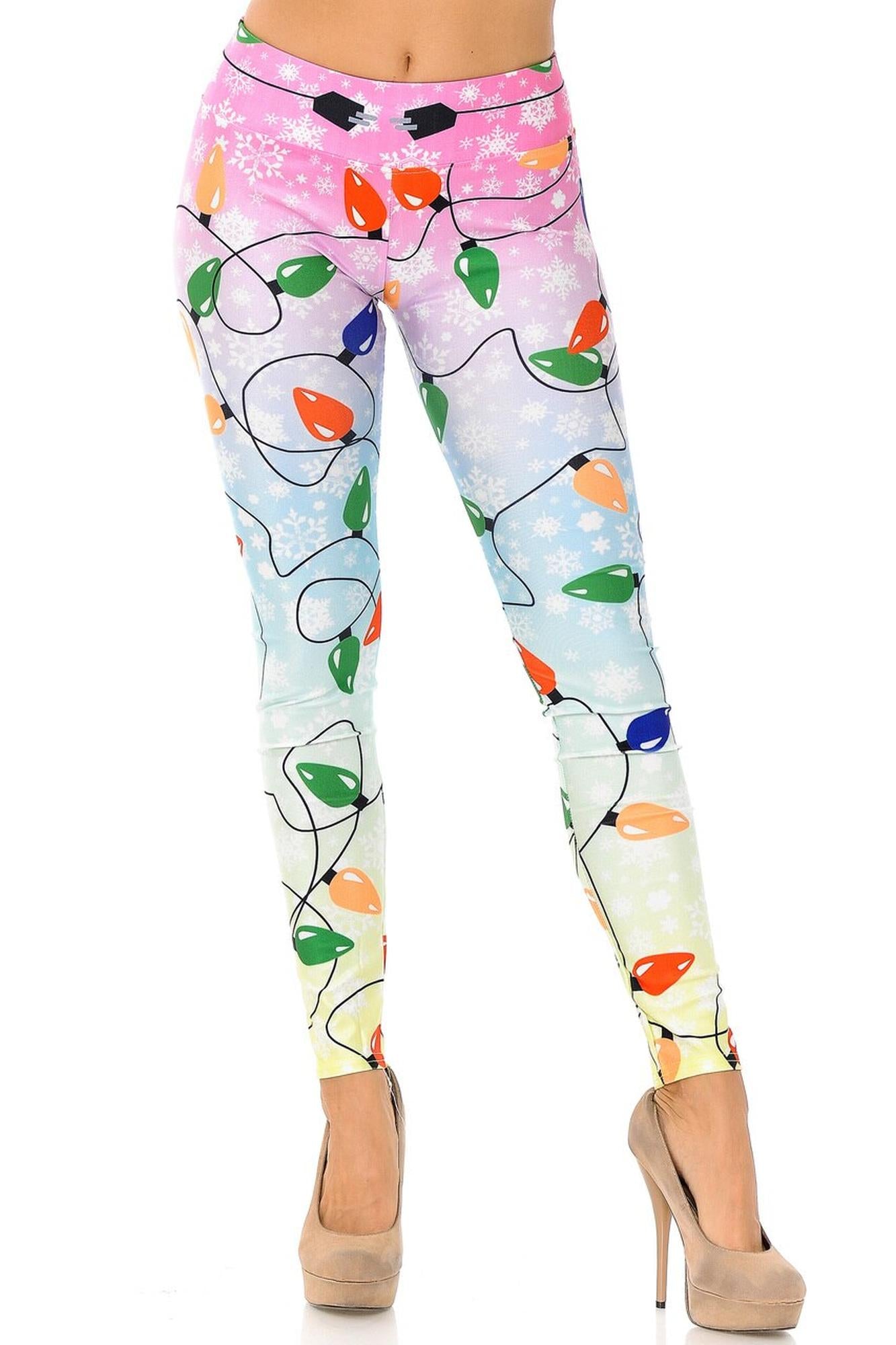 Ombre Christmas Lights High Waisted Leggings - Plus Size