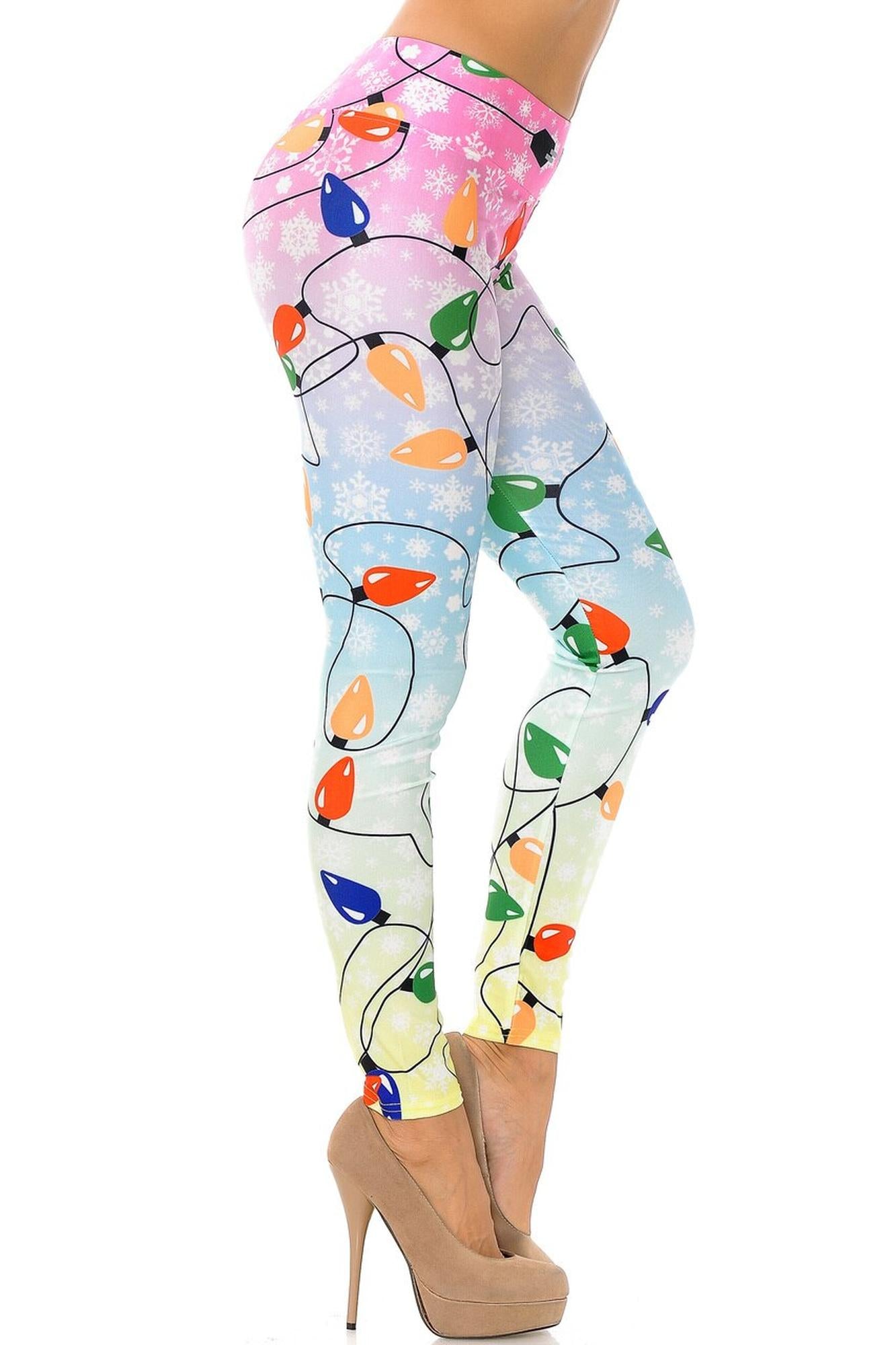 Ombre Christmas Lights High Waisted Leggings - Plus Size