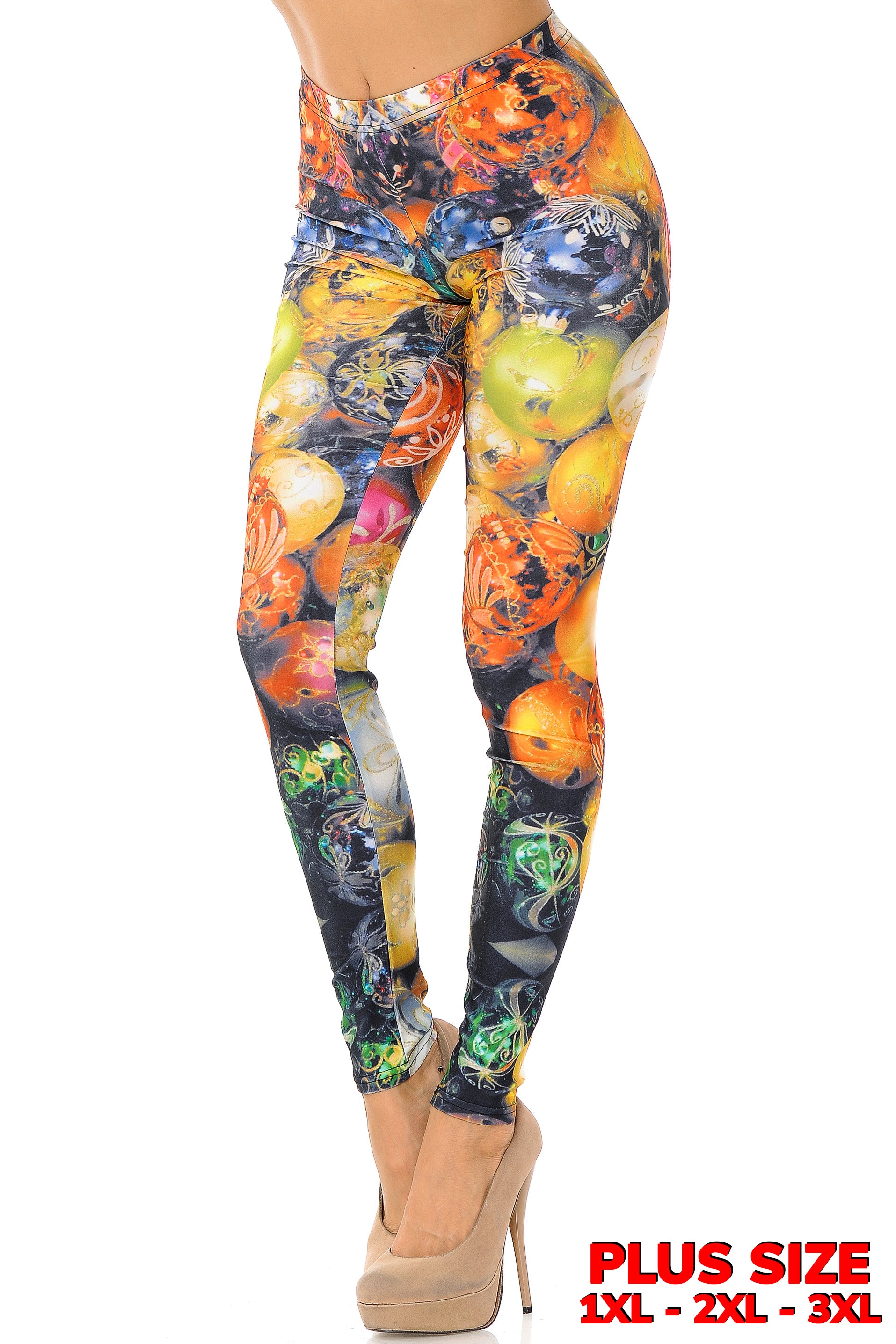 Festive Christmas Ornament Leggings - Plus Size