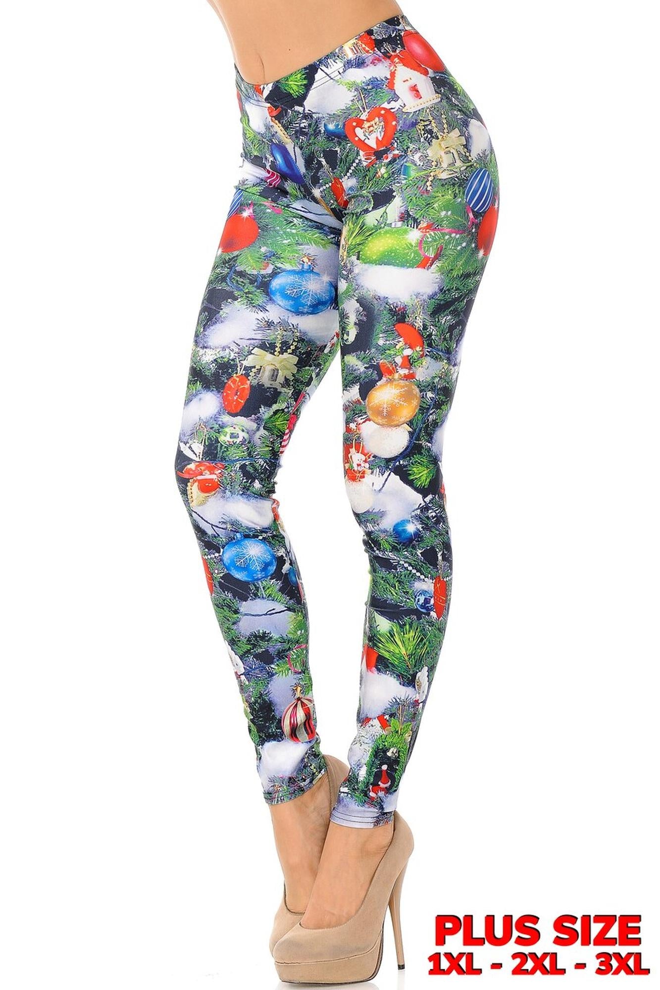 Trimmed Up Christmas Tree Leggings - Plus Size
