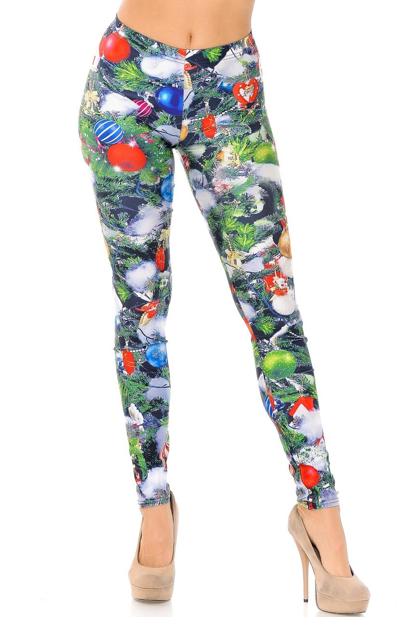 Trimmed Up Christmas Tree Leggings - Plus Size