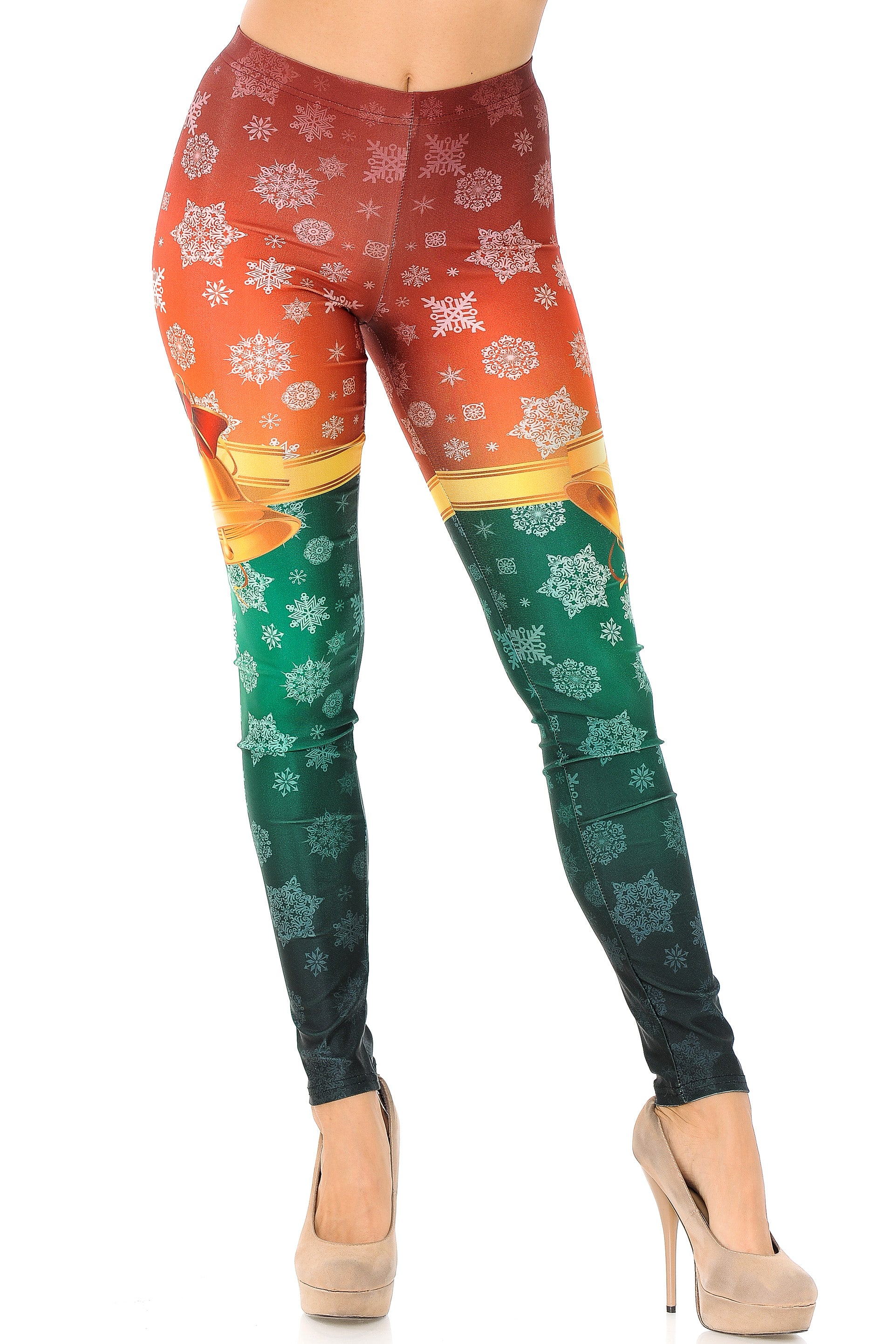 Festive Red and Green Split Christmas Bells Leggings | Plus Size