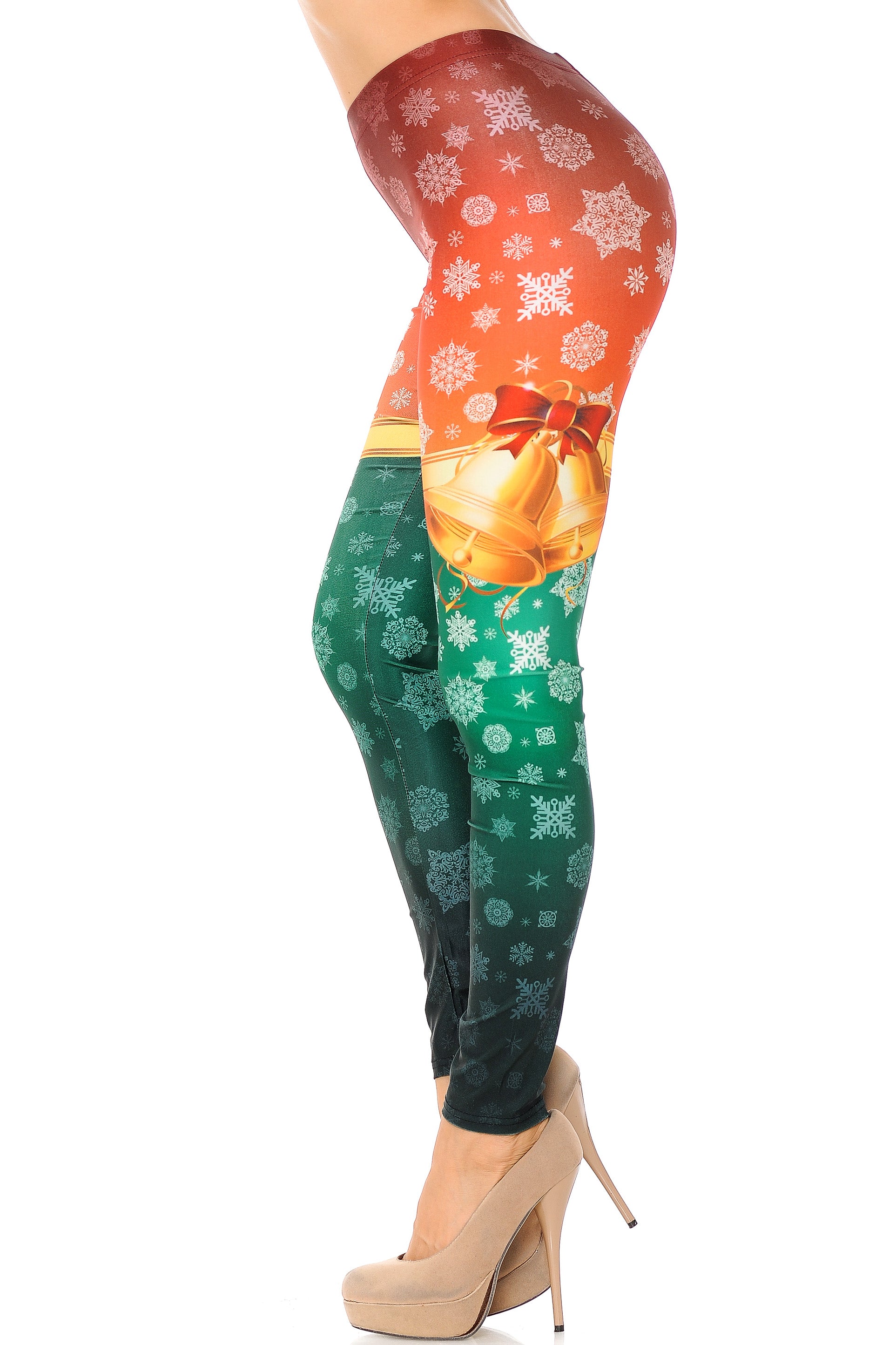 Festive Red and Green Split Christmas Bells Leggings | Plus Size