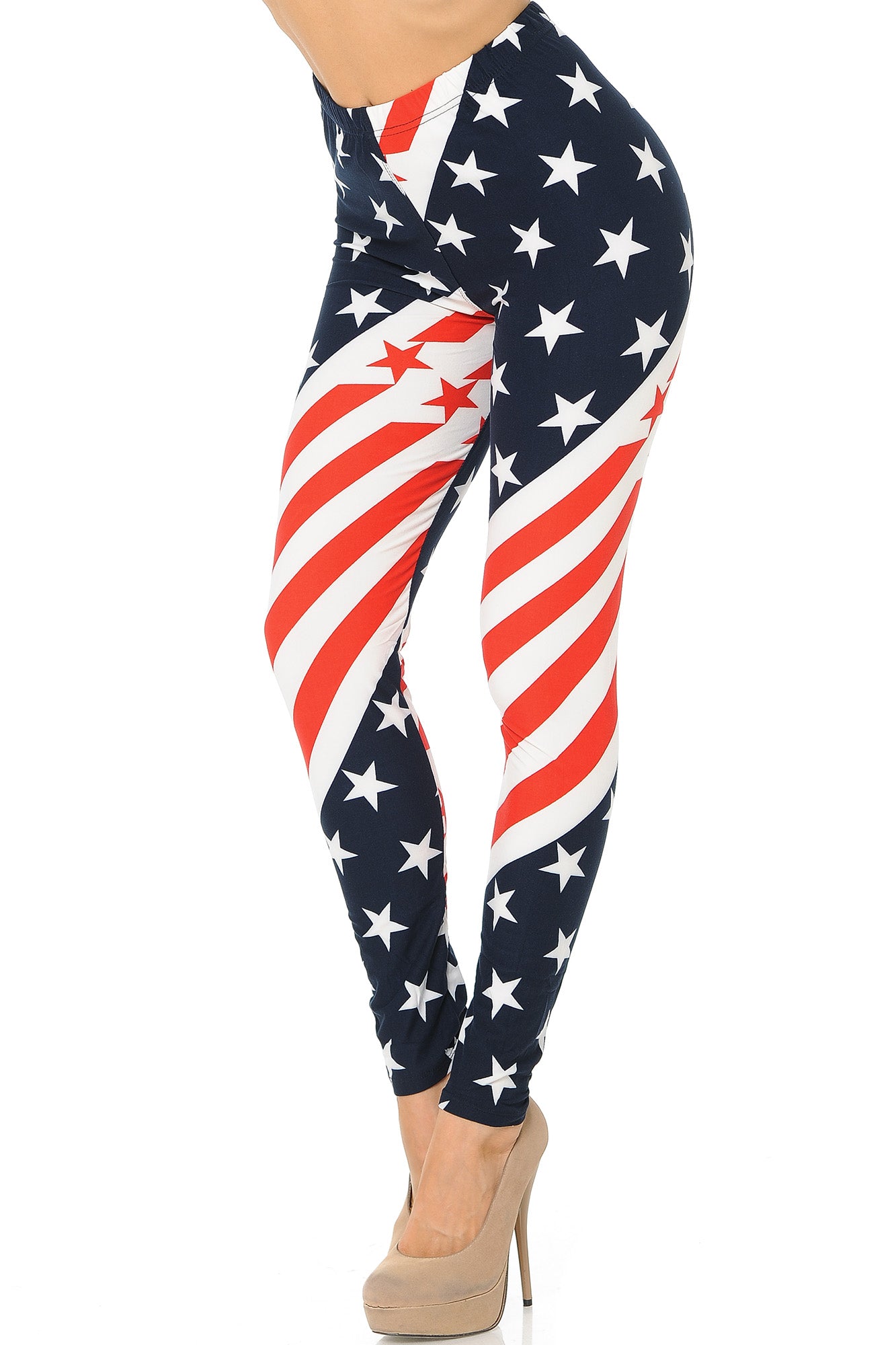 Buttery Soft Twisting USA Flag Plus Size Leggings (One Size Plus,Red)