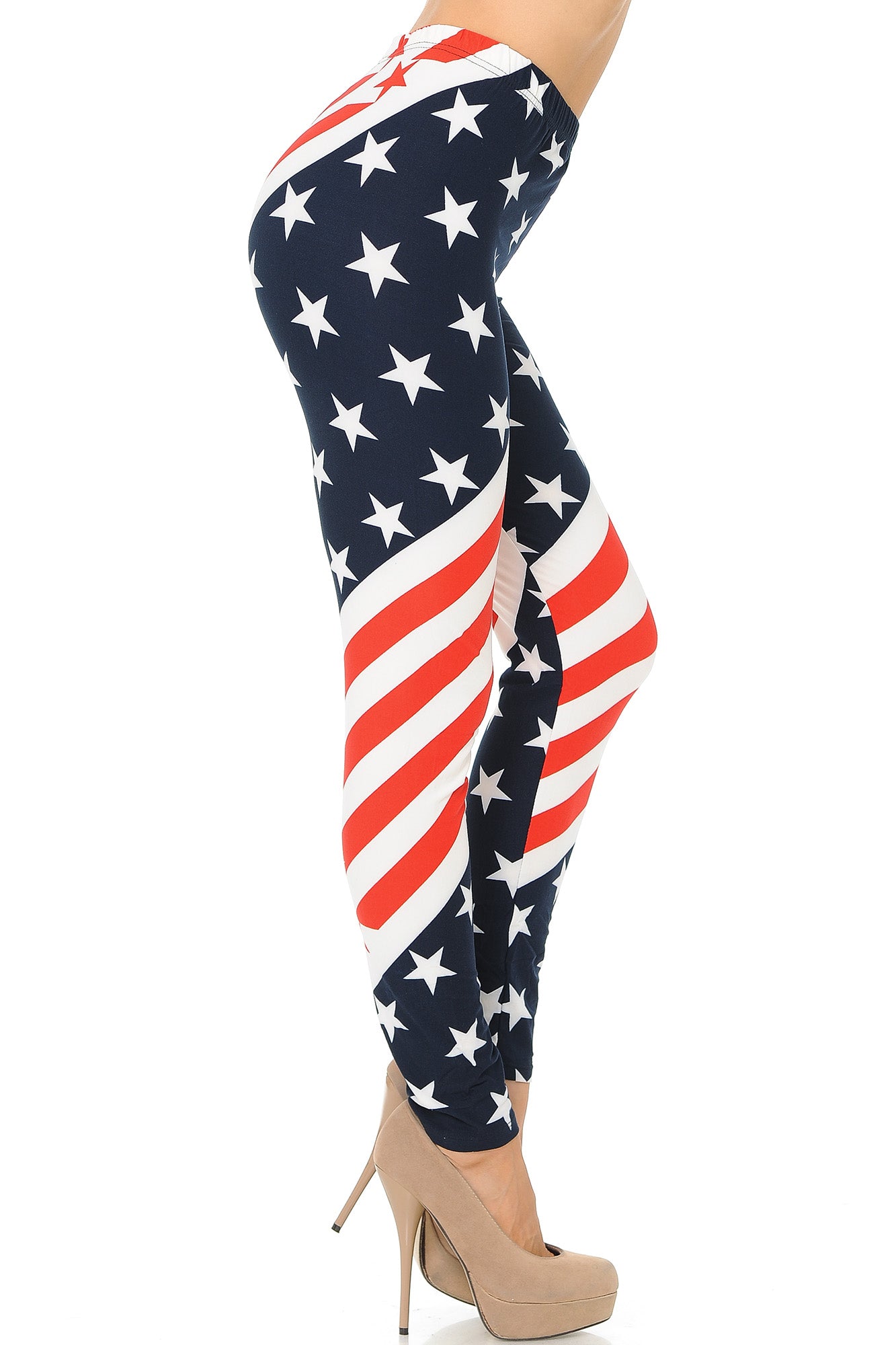 Buttery Soft Twisting USA Flag Plus Size Leggings (One Size Plus,Red)