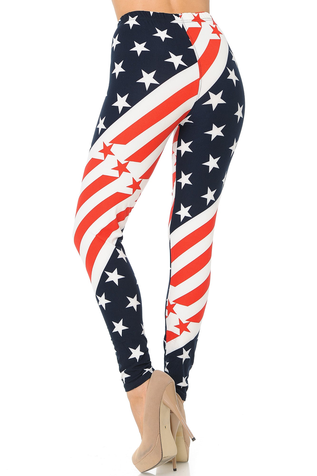 Buttery Soft Twisting USA Flag Plus Size Leggings (One Size Plus,Red)